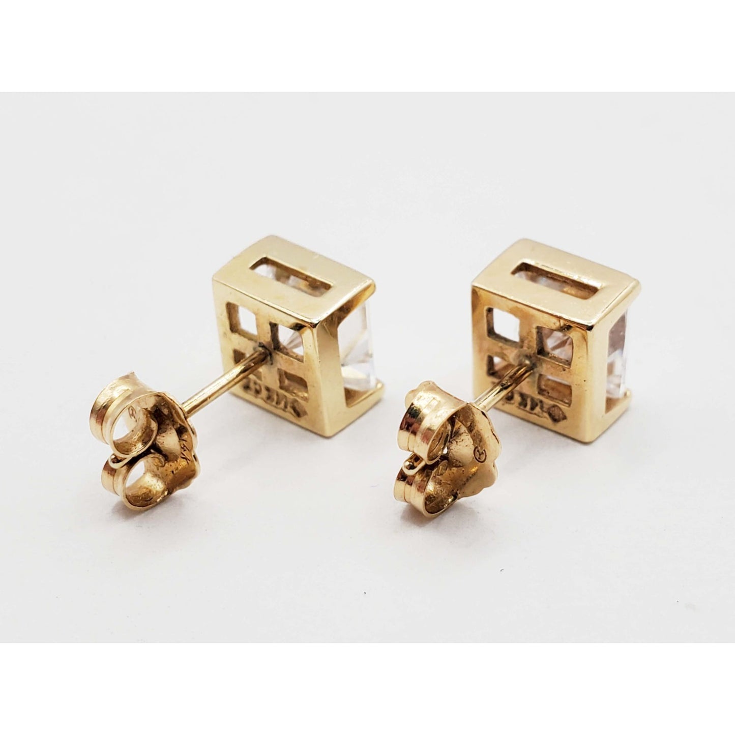 Square & Em-Cut CZ Earrings & Pendant Necklace Set 14k Gold