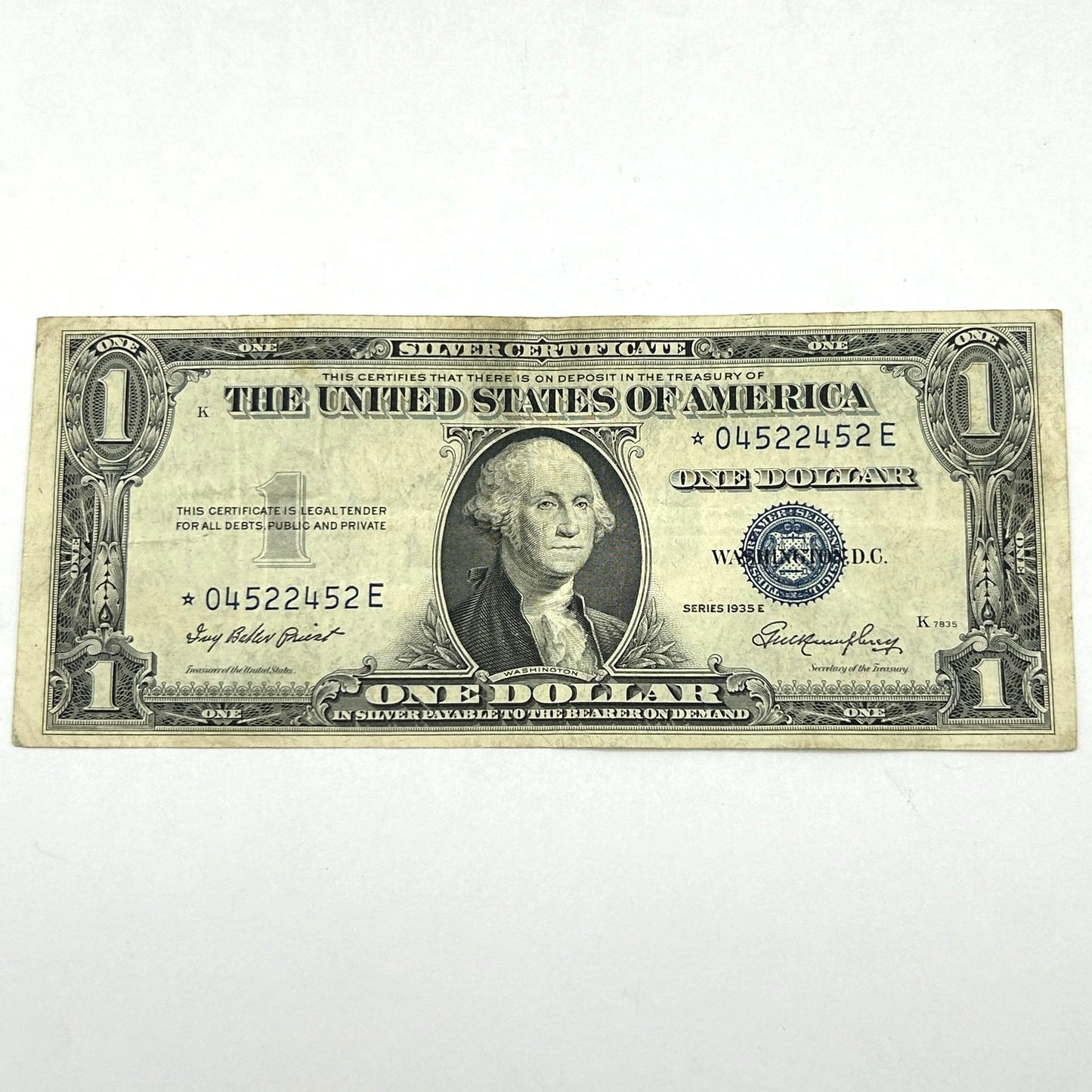 1935-E $1 Star Note Blue Seal Silver Certificate - Circulated - ☆04522452E