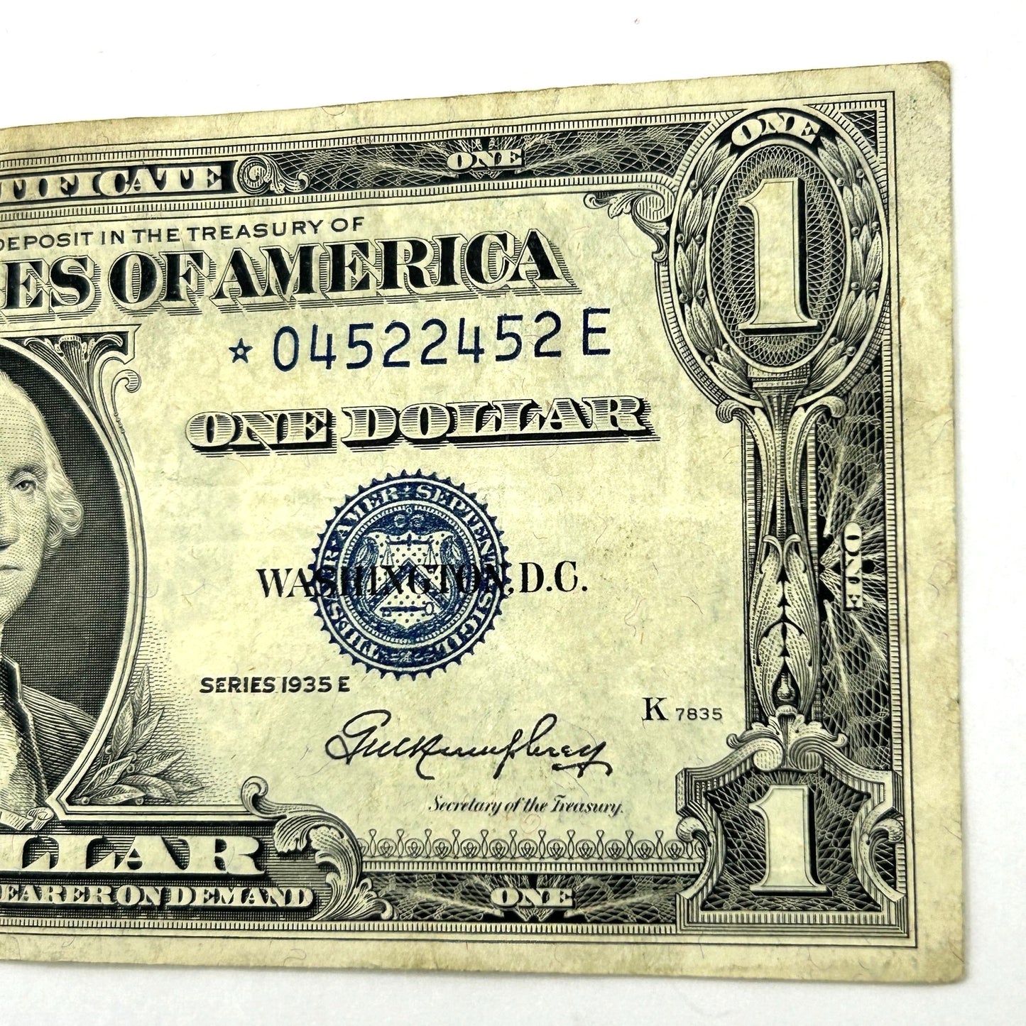 1935-E $1 Star Note Blue Seal Silver Certificate - Circulated - ☆04522452E