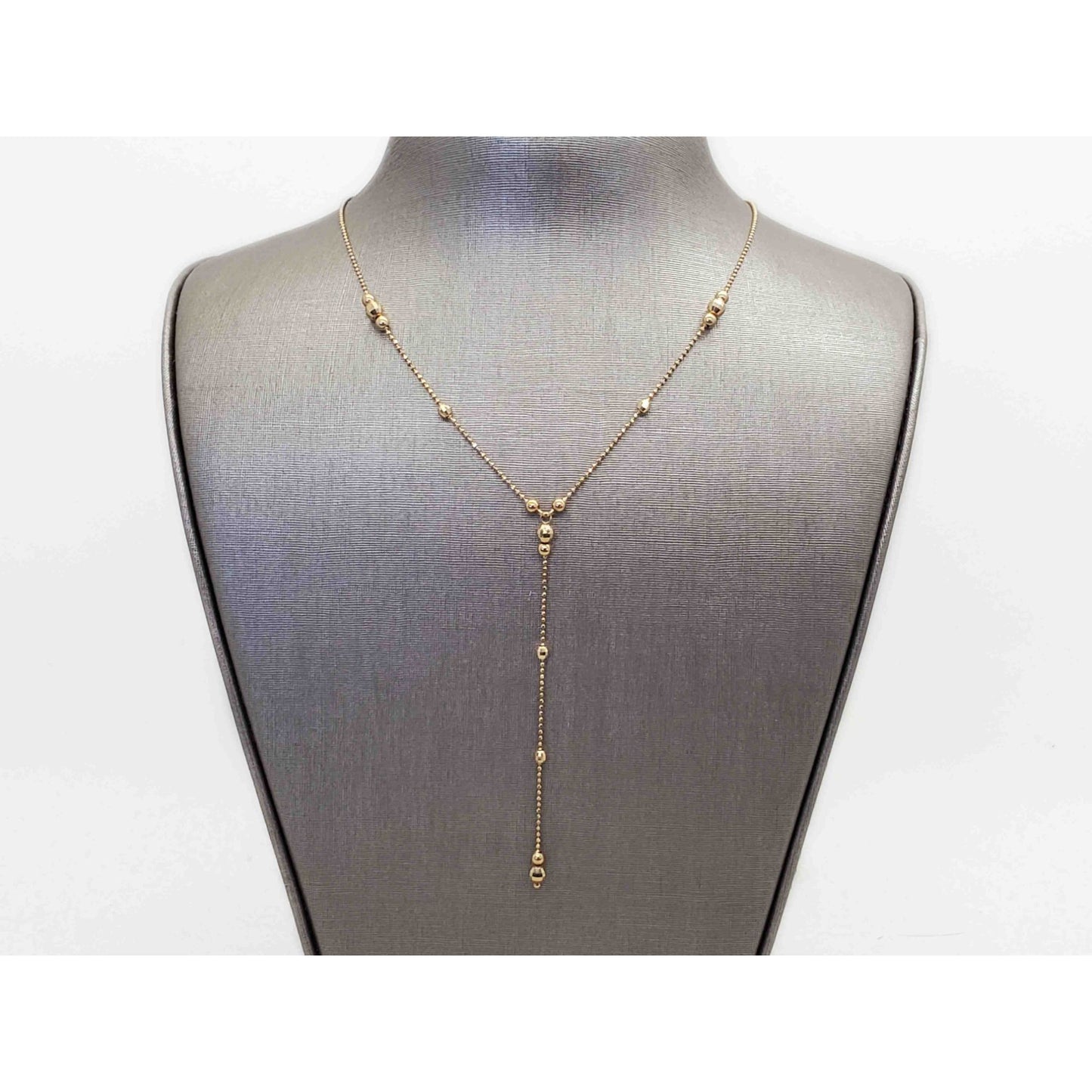 Y-Drop Style Bead Station Chain Necklace 14k Gold