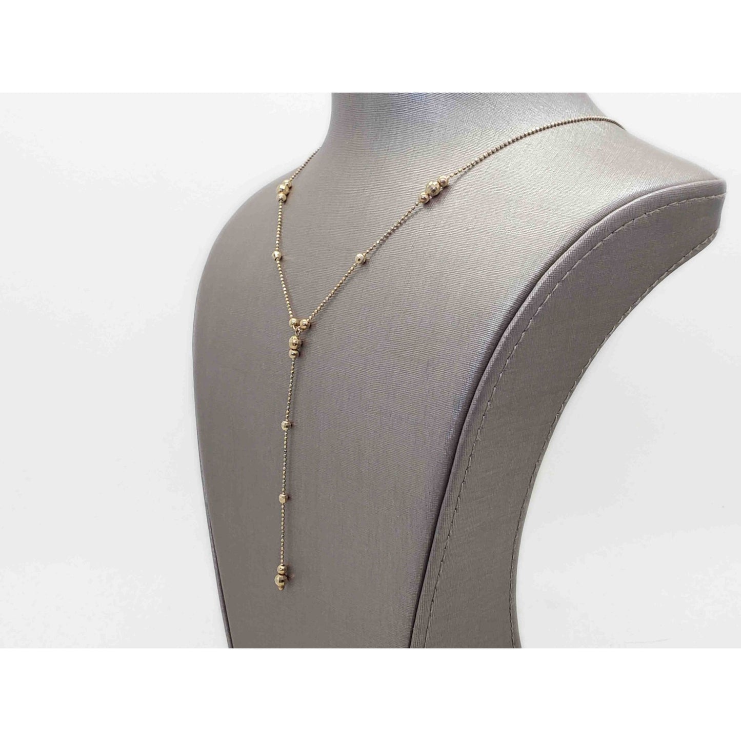Y-Drop Style Bead Station Chain Necklace 14k Gold