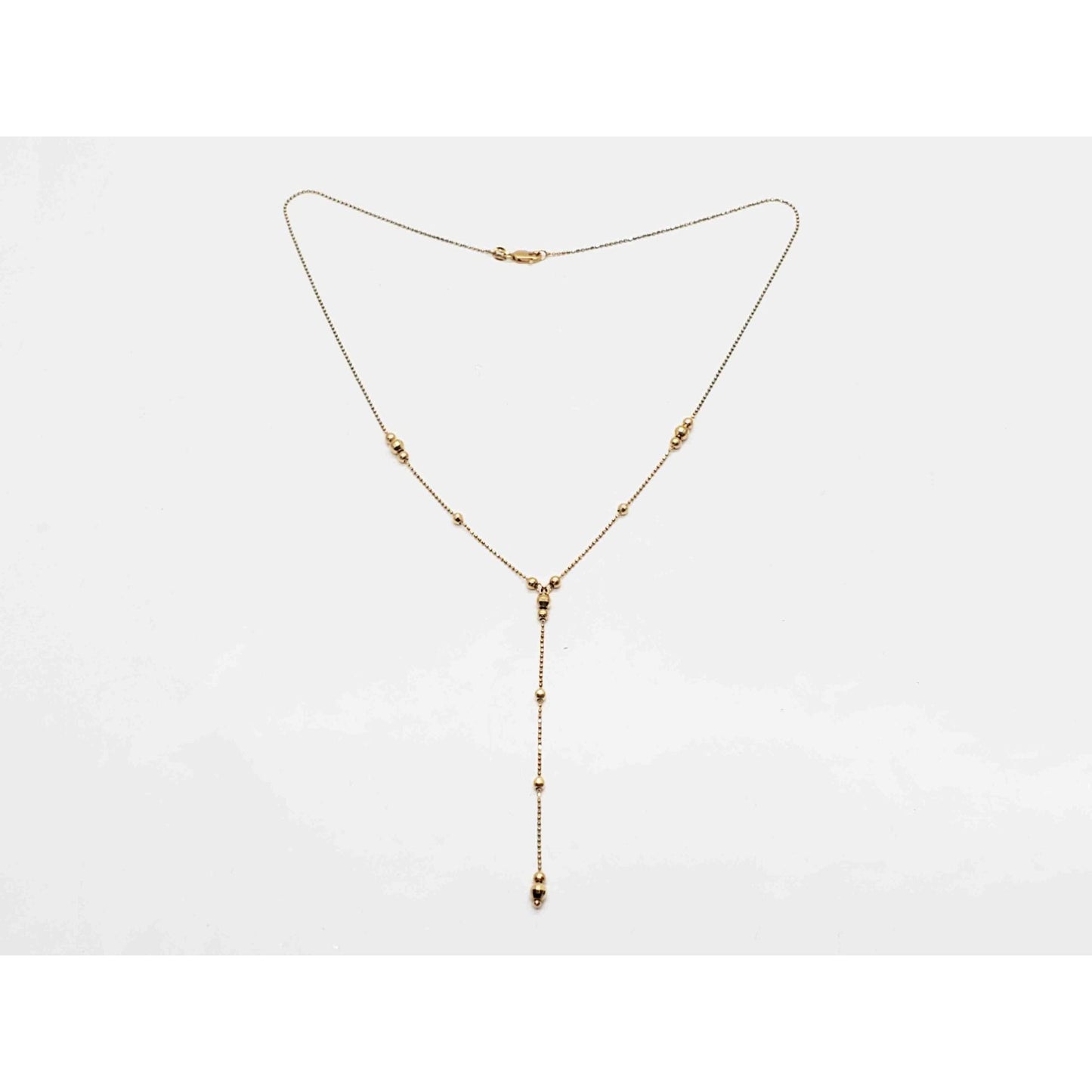 Y-Drop Style Bead Station Chain Necklace 14k Gold
