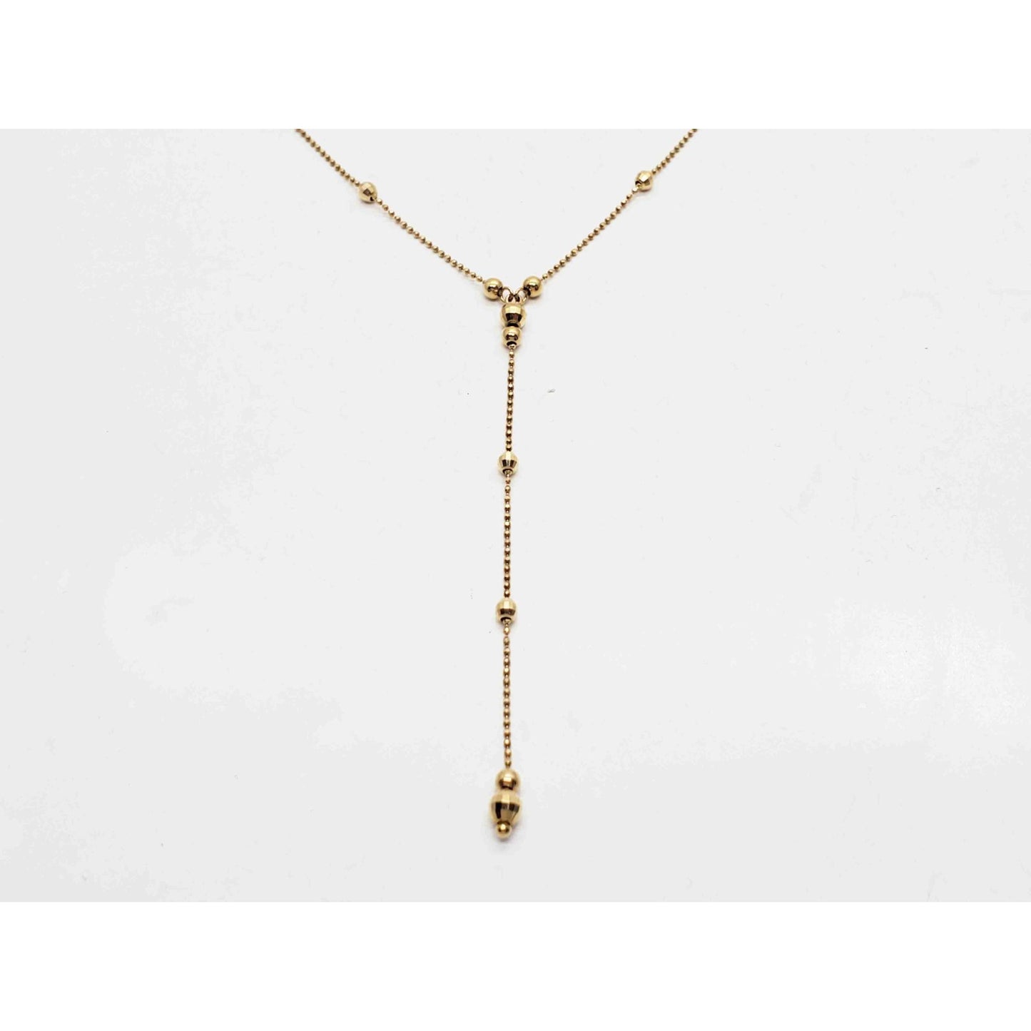 Y-Drop Style Bead Station Chain Necklace 14k Gold