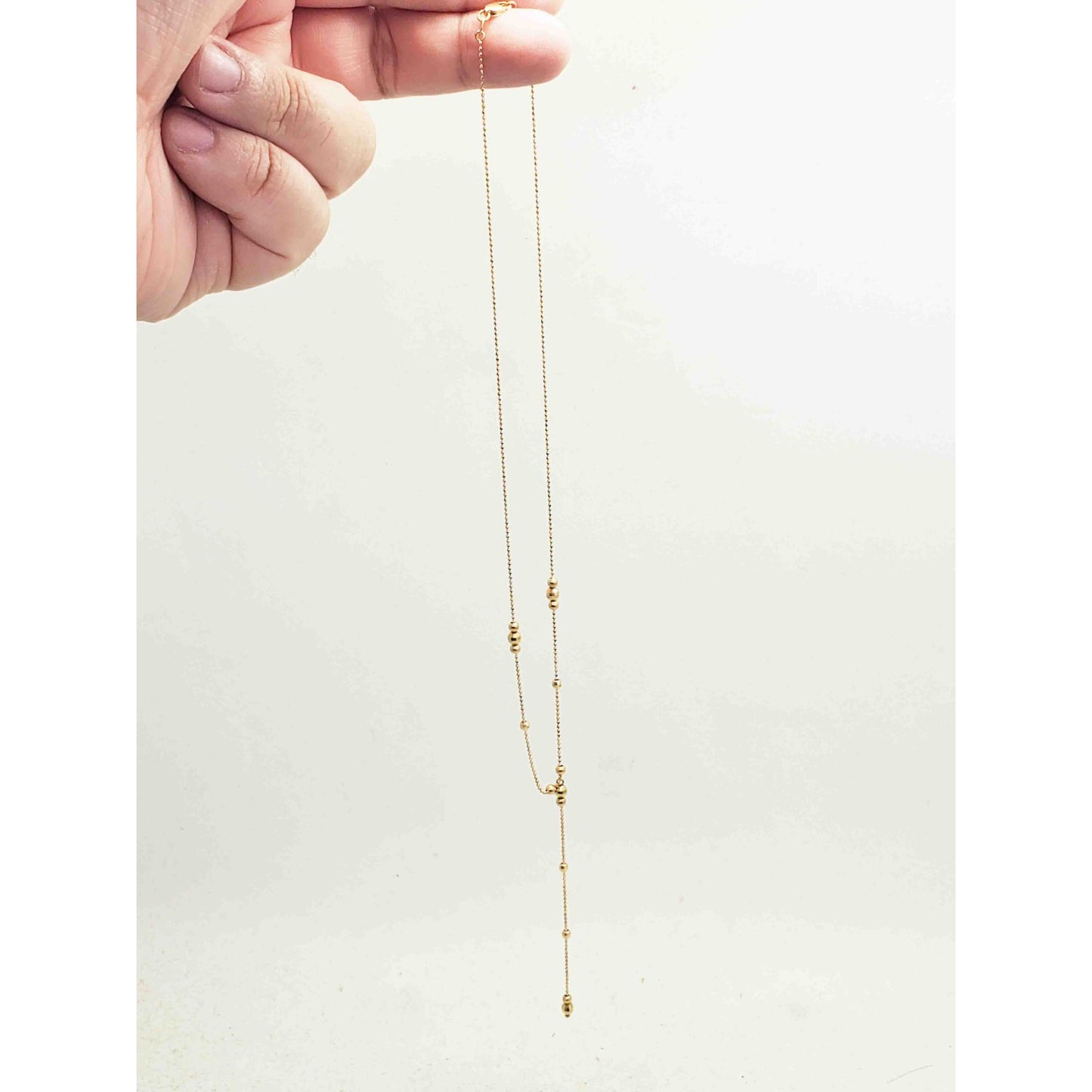 Y-Drop Style Bead Station Chain Necklace 14k Gold
