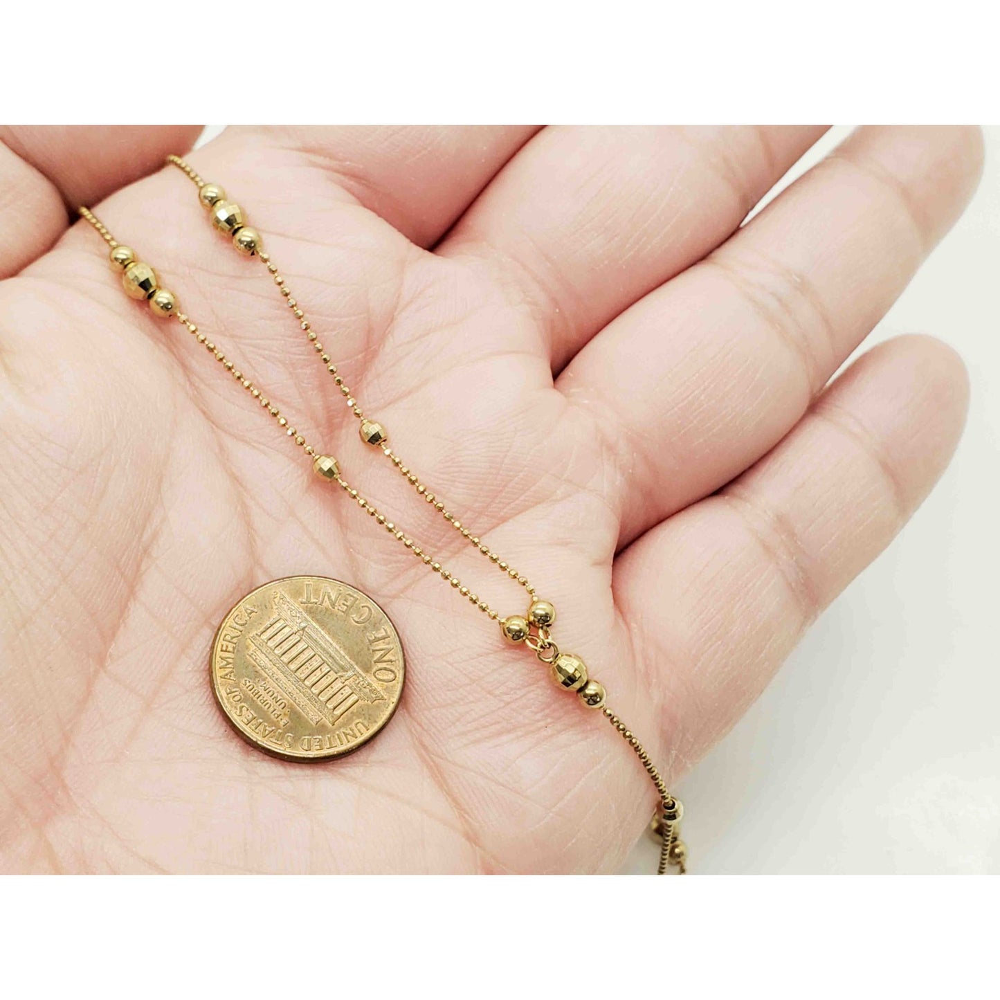 Y-Drop Style Bead Station Chain Necklace 14k Gold