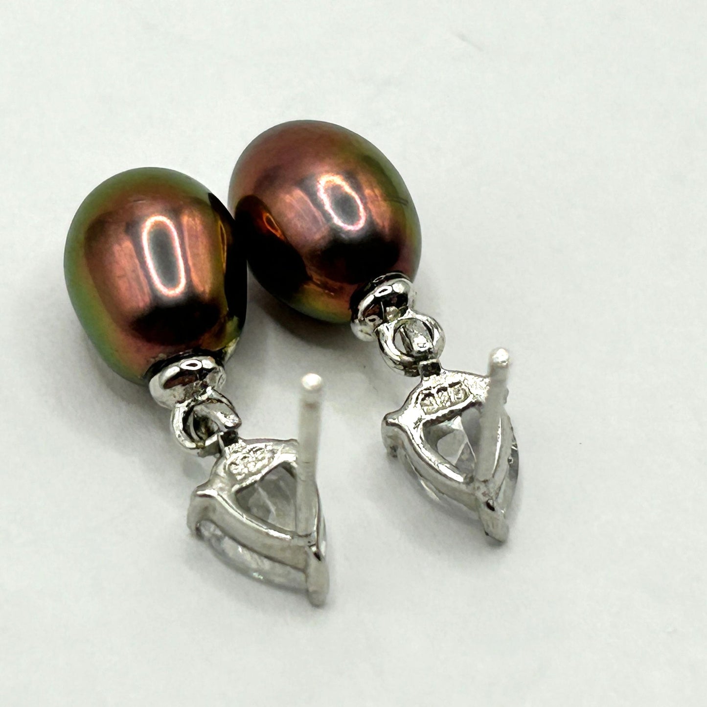 Dyed Freshwater Pearl Stud/Drop Earrings - 925 Sterling Silver & Cubic Zirconia