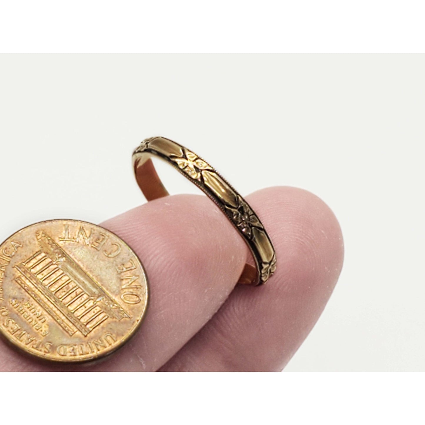 3mm Wide Carved Milgrain Edge Design Band Ring 14k Gold Size 10.5