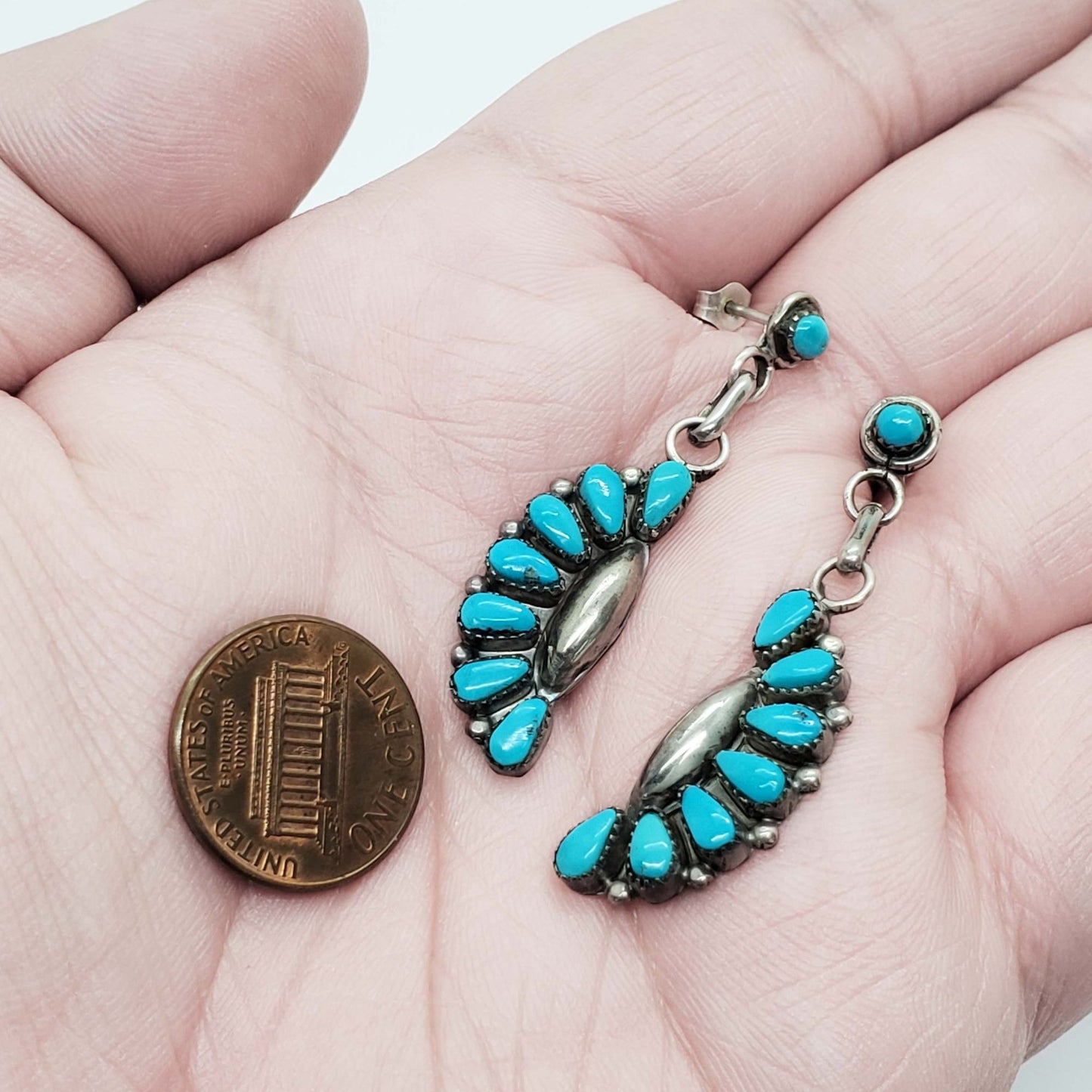 Maryann & Felix Chavez Zuni Turquoise Petit Point Earrings Sterling Silver