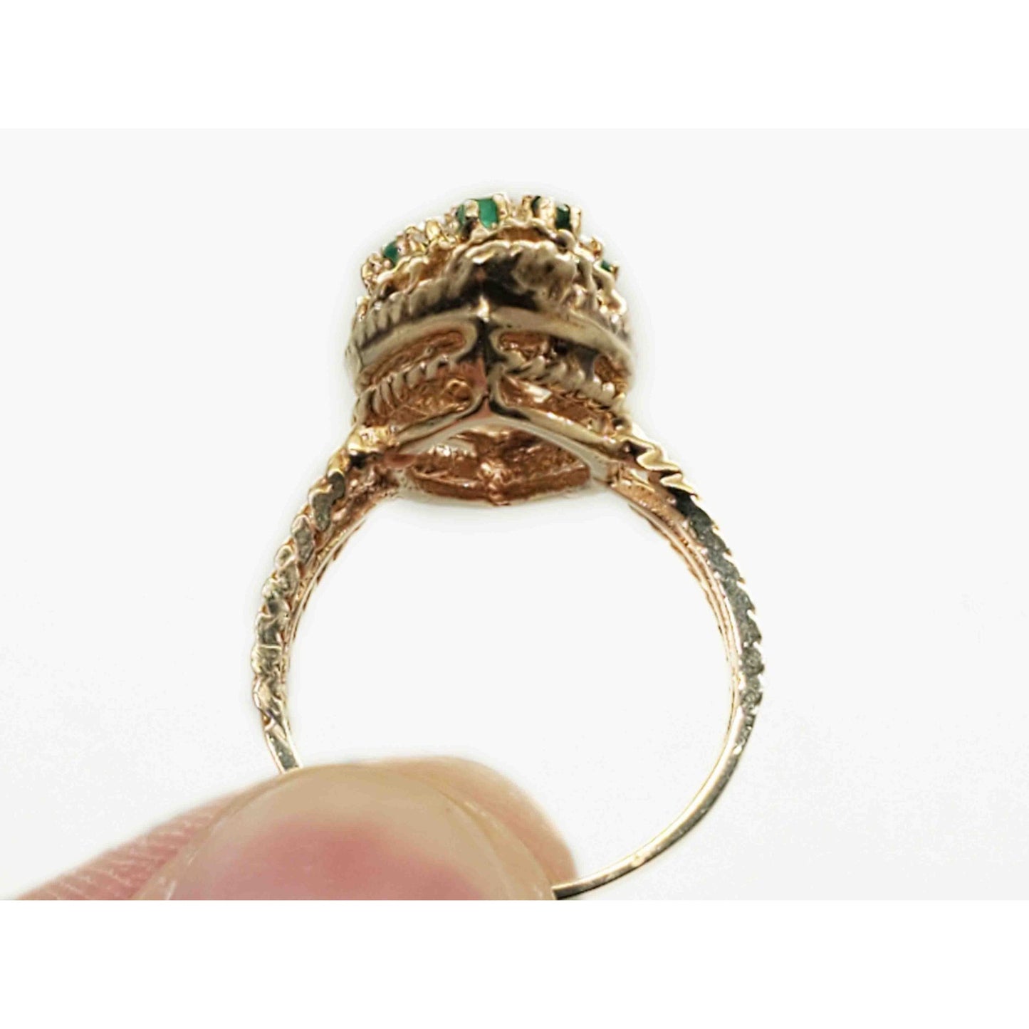 0.54 ctw Natural Emerald & Diamond Navette Setting Gold Ring 14k Gold Size 6