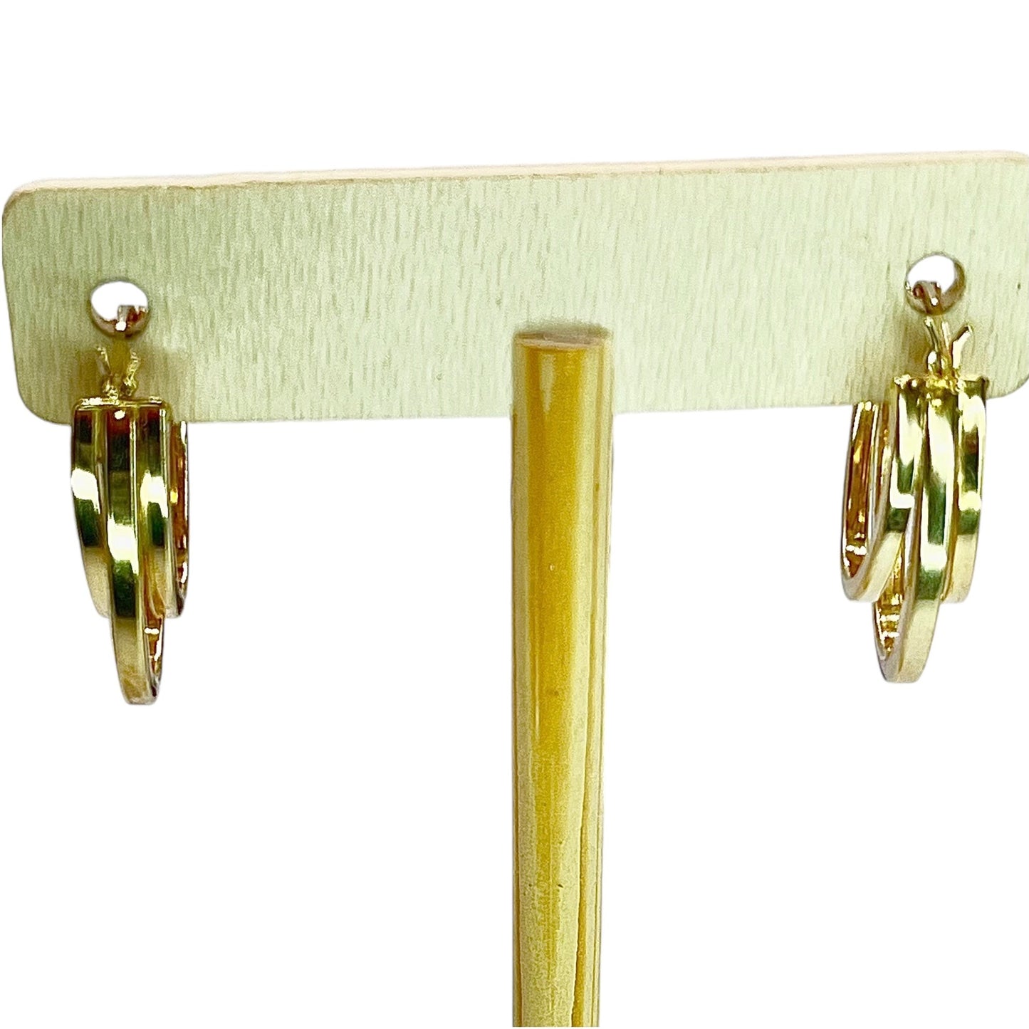 925 Sterling Silver Gold Layered Triple Row Hoop Earrings Cubic Zirconia Classic