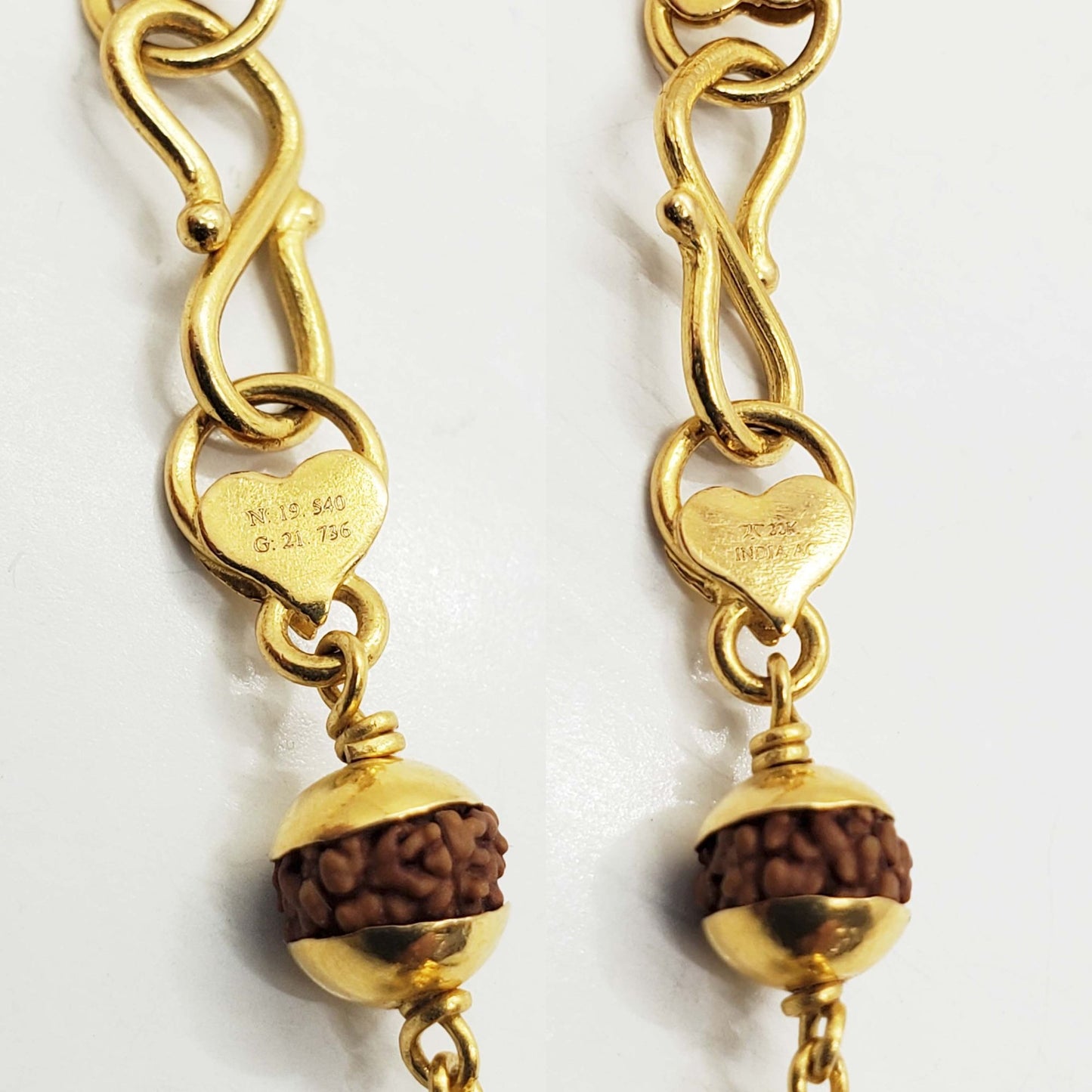 India Rudraksha Bead 22k Yellow Gold Chain Necklace 24" Long