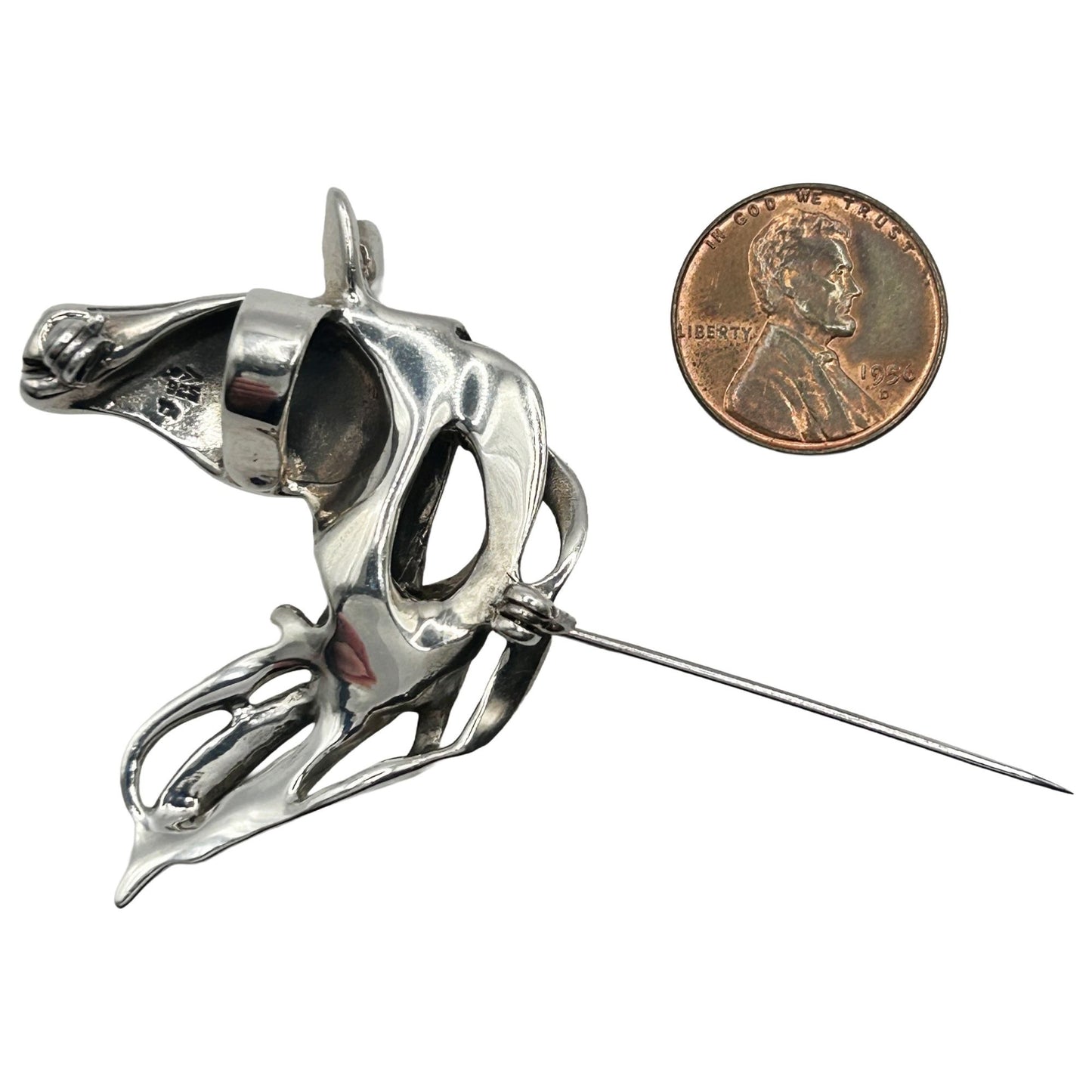 925 Sterling Silver Horse Head Brooch/Pin Equestrian Themed