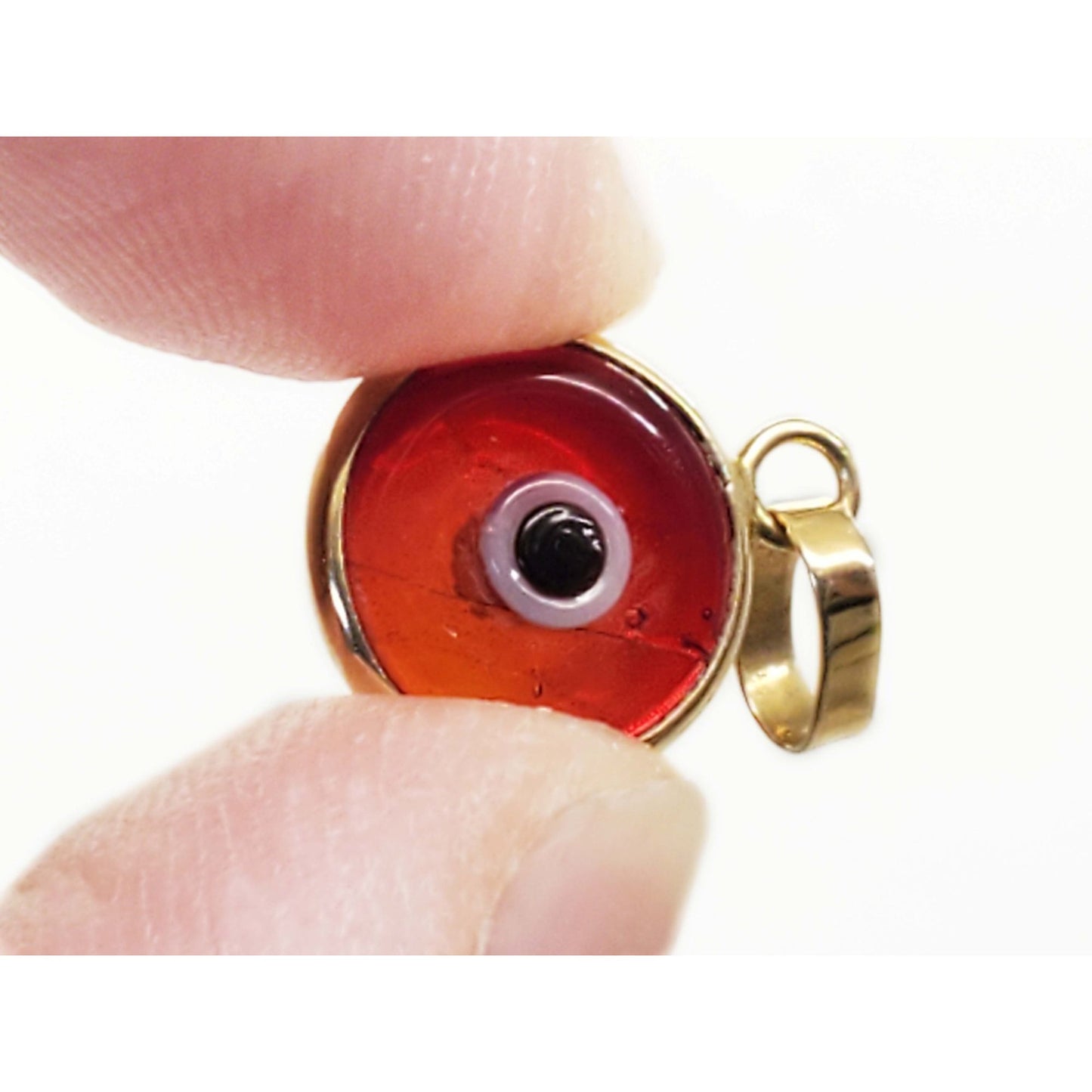 11mm Red Evil Eye Good Luck Charm 18k Gold