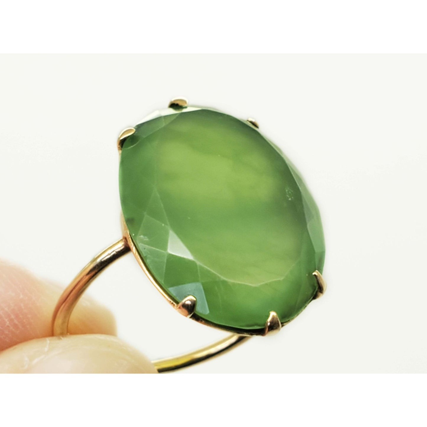 Antique Large Oval Cut Jade Ring 14k Gold Size 6.5