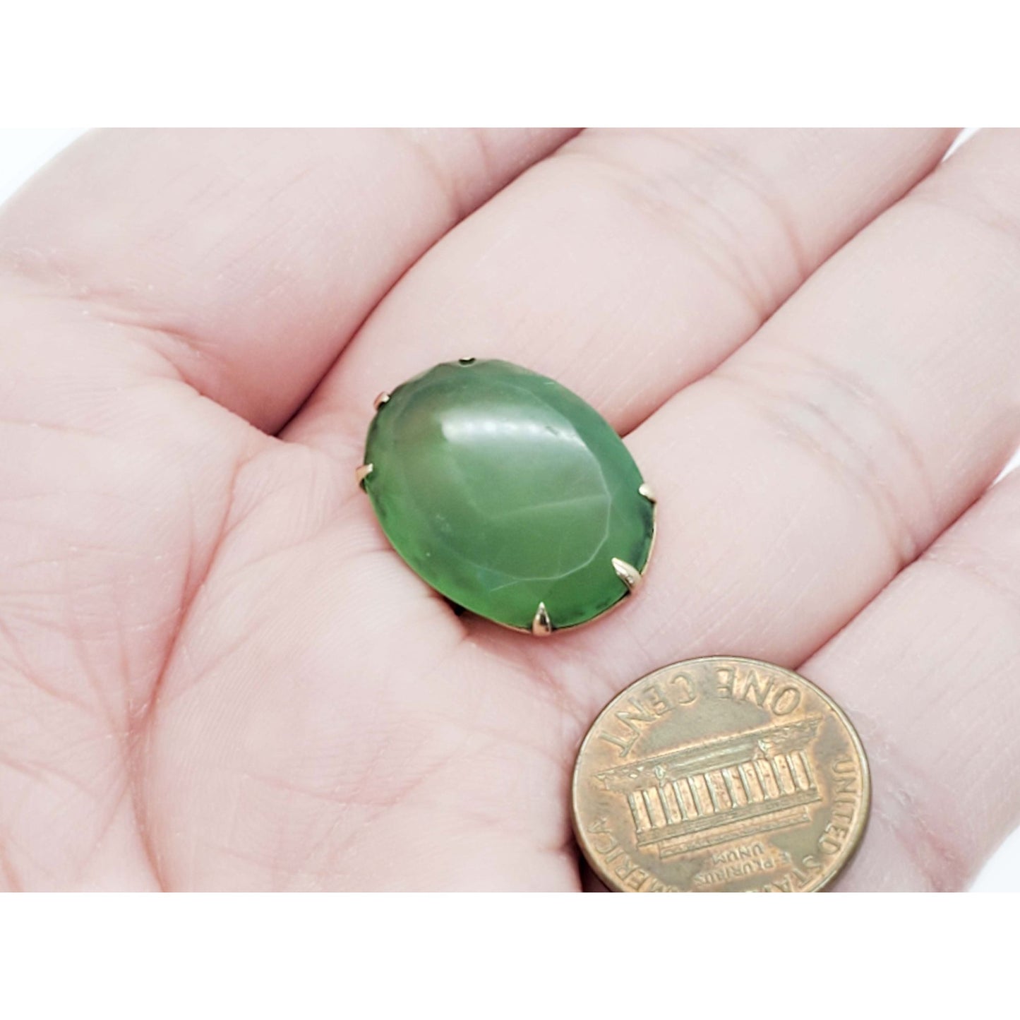 Antique Large Oval Cut Jade Ring 14k Gold Size 6.5