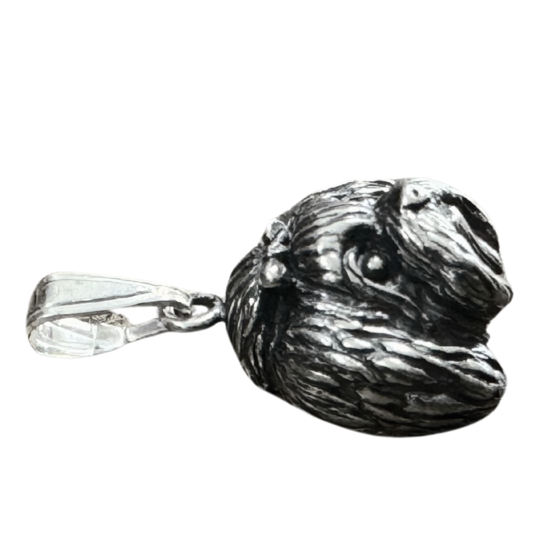 SS Maltese w/bow Bark Beads Pendant