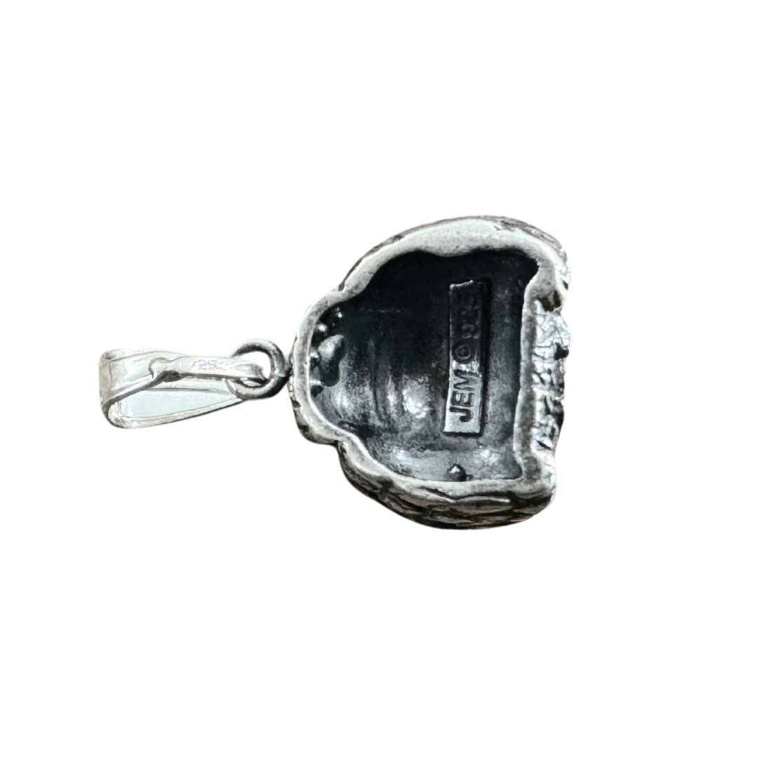 SS Maltese w/bow Bark Beads Pendant