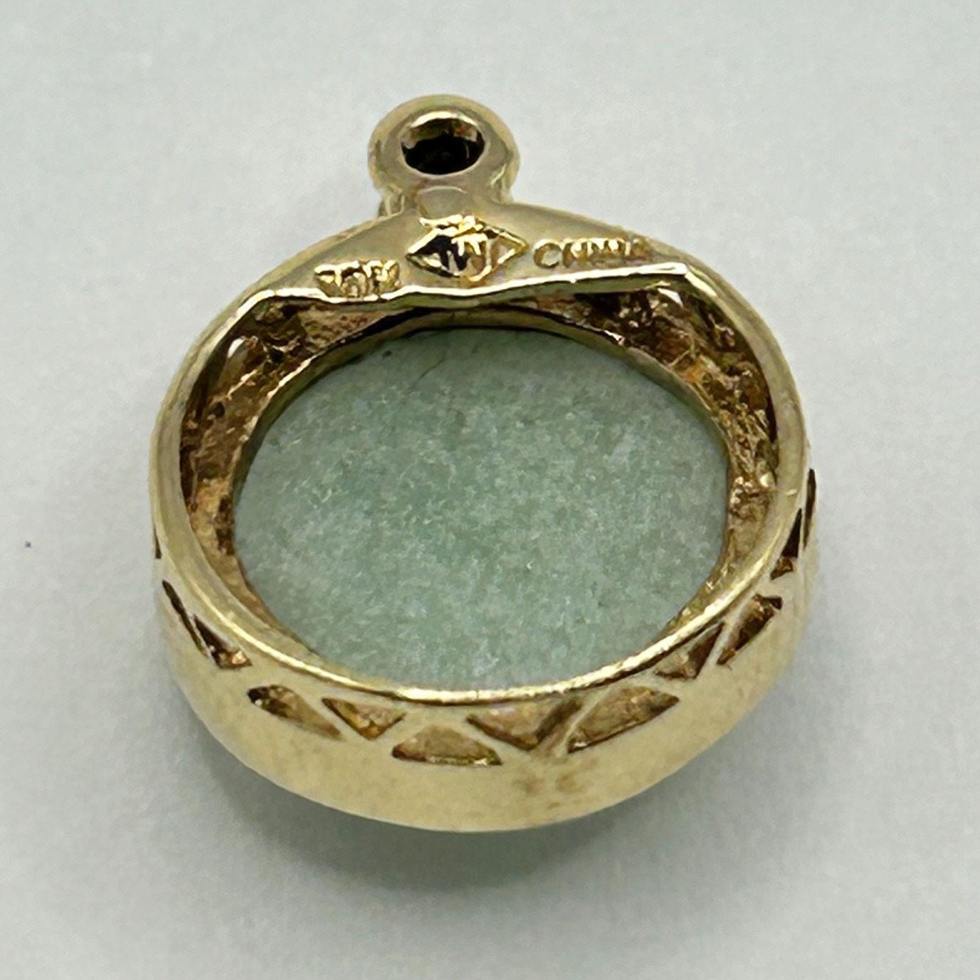 Natural Jade 10k Gold Round Pendant Charm with Small CZ stone