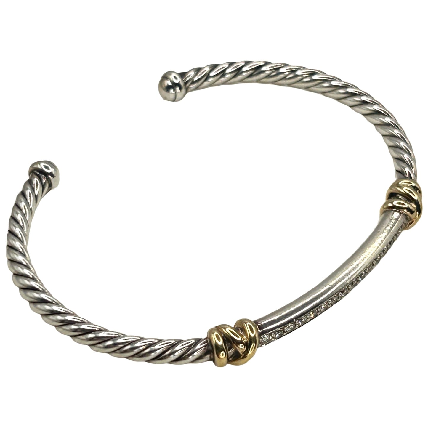 David Yurman Petite Helena Cable Station Bracelet 925 Silver/18k with Diamonds