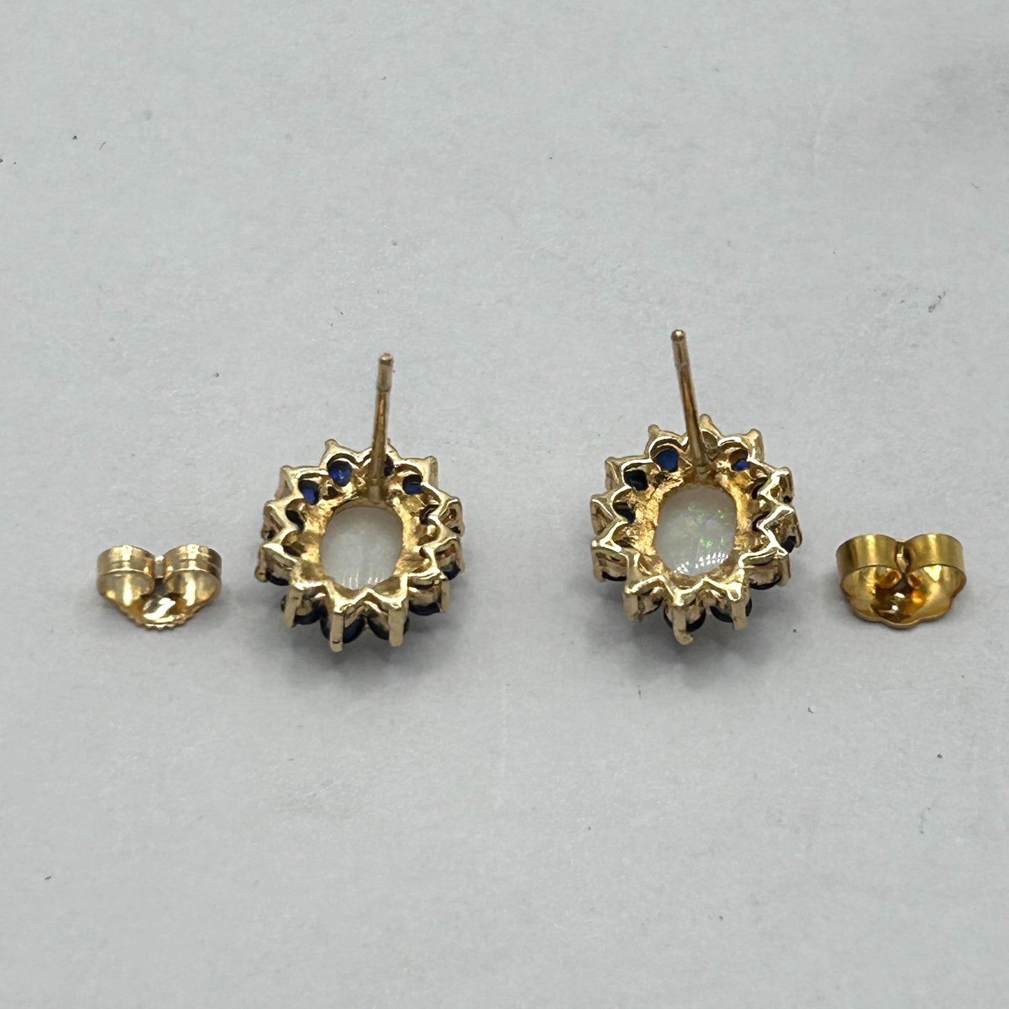 0.7ctw Natural Sapphire & Opal 14k Yellow Gold Stud Earrings