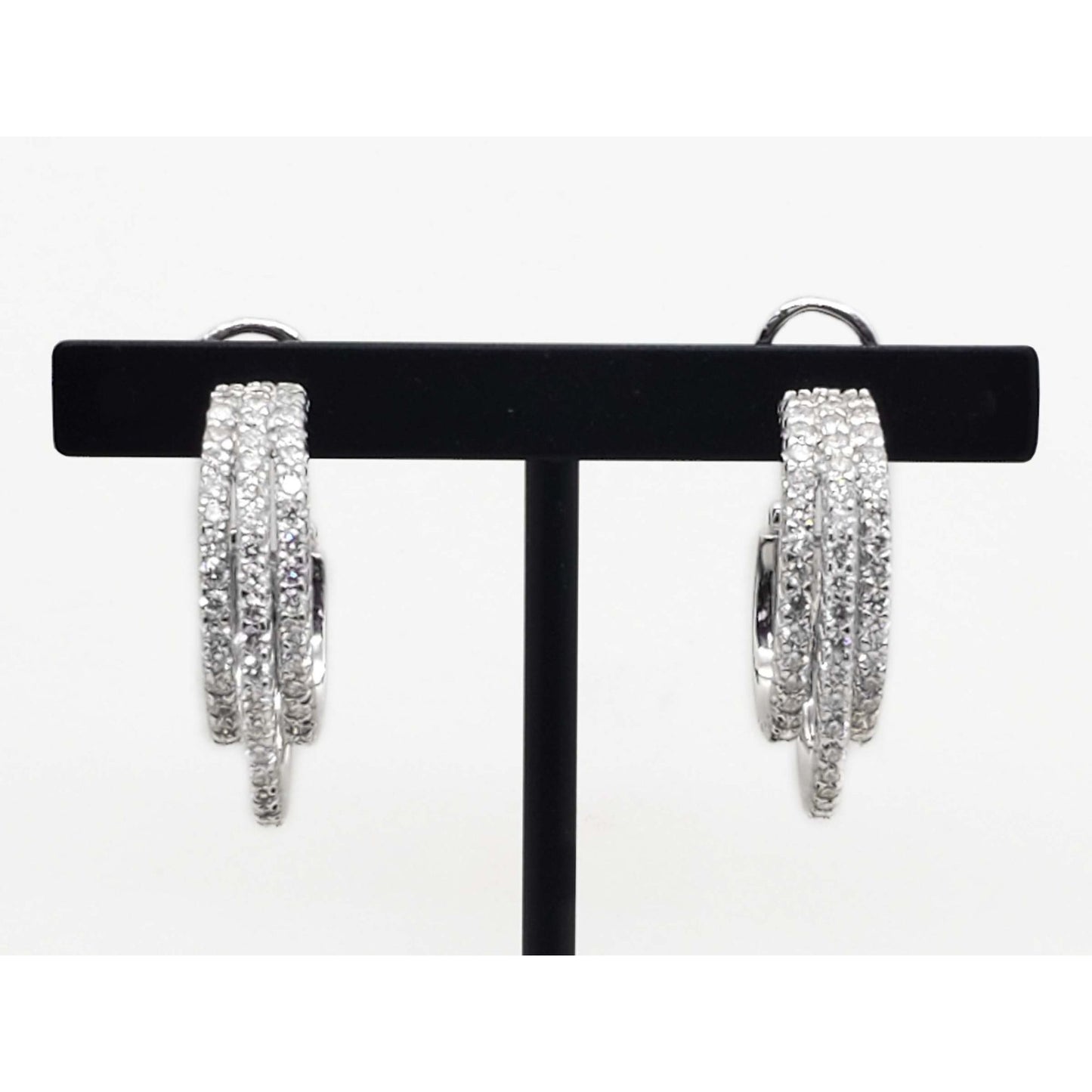 3.1 ctw Natural Diamond 3-Row J Style Omega Hoop Earrings 14k White Gold
