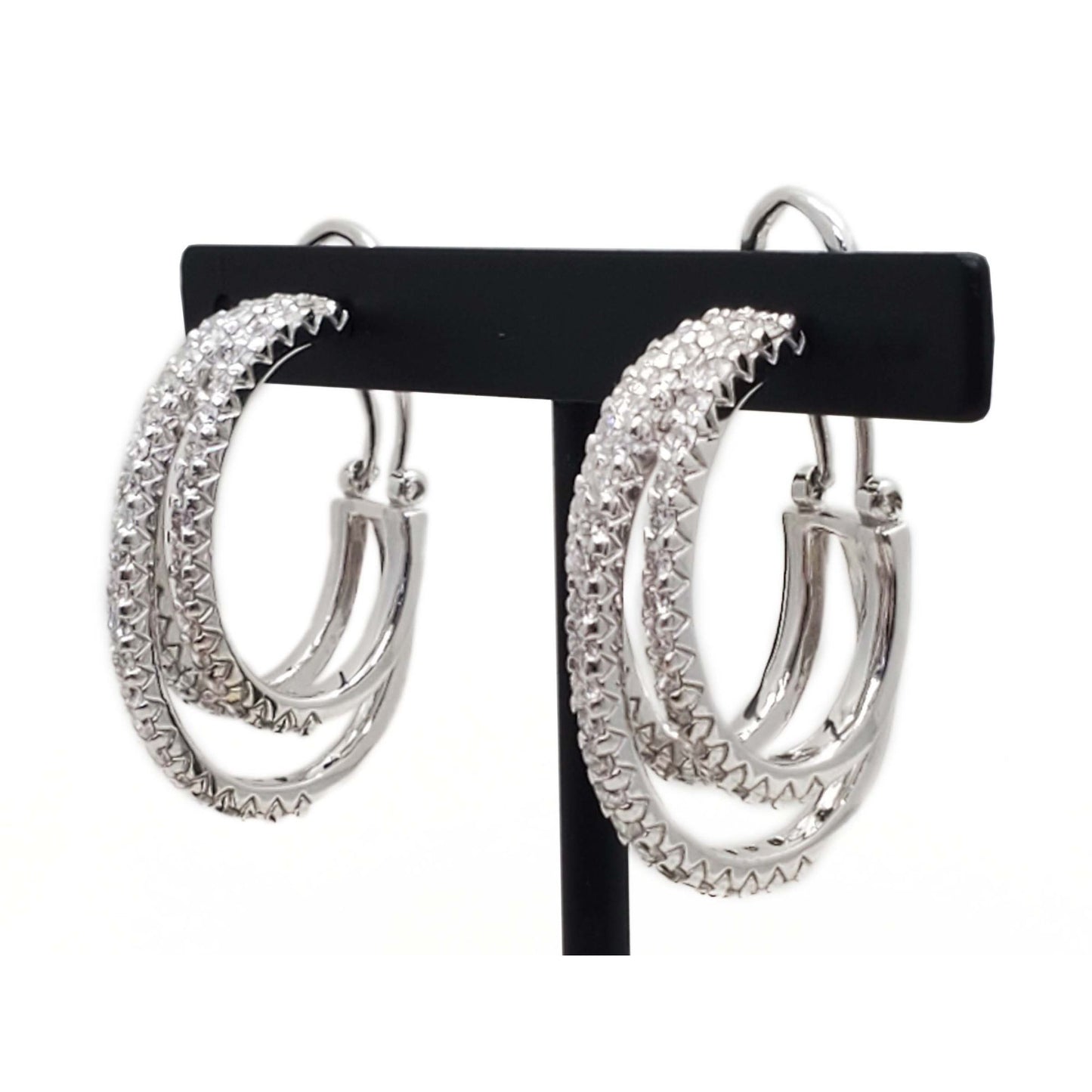 3.1 ctw Natural Diamond 3-Row J Style Omega Hoop Earrings 14k White Gold