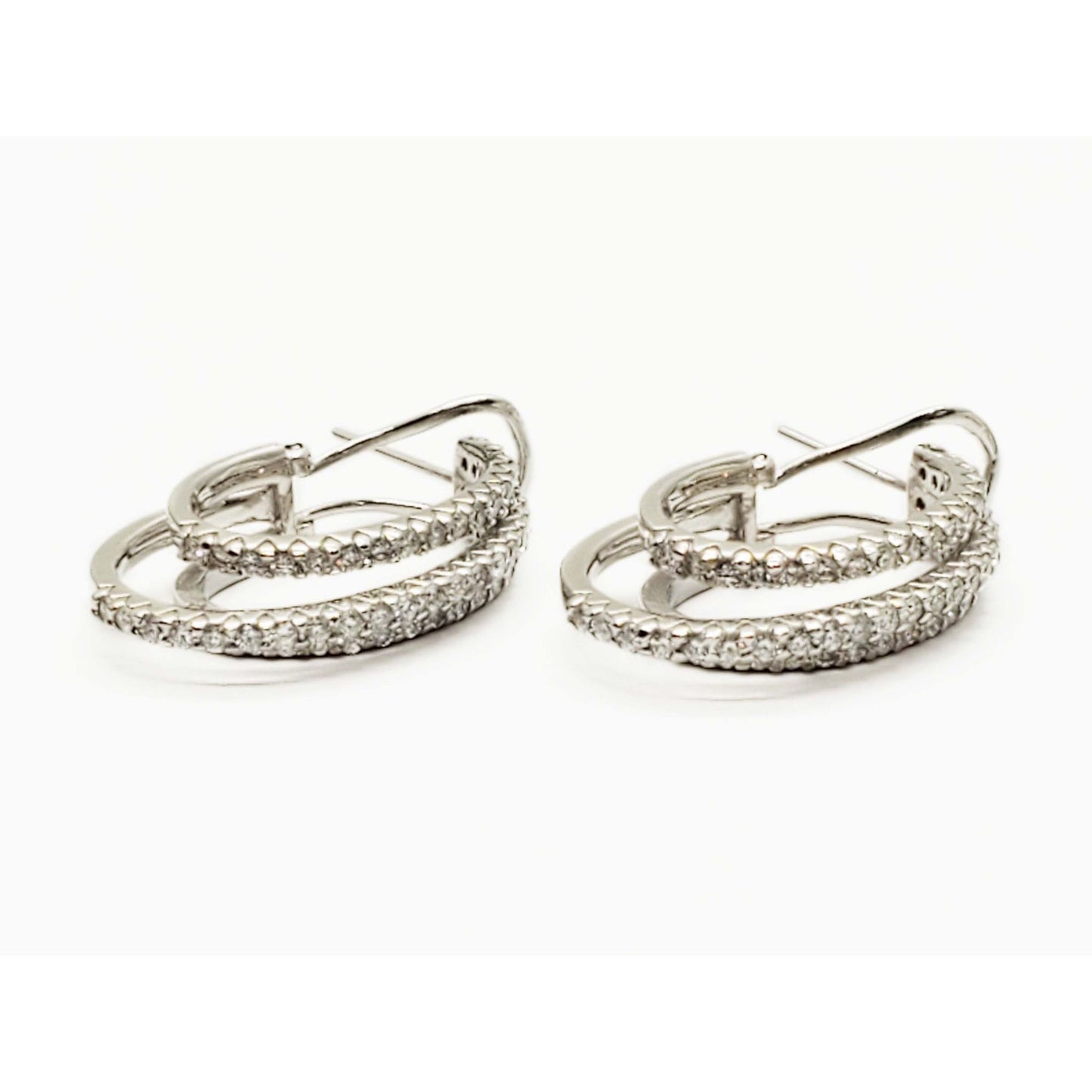 3.1 ctw Natural Diamond 3-Row J Style Omega Hoop Earrings 14k White Gold