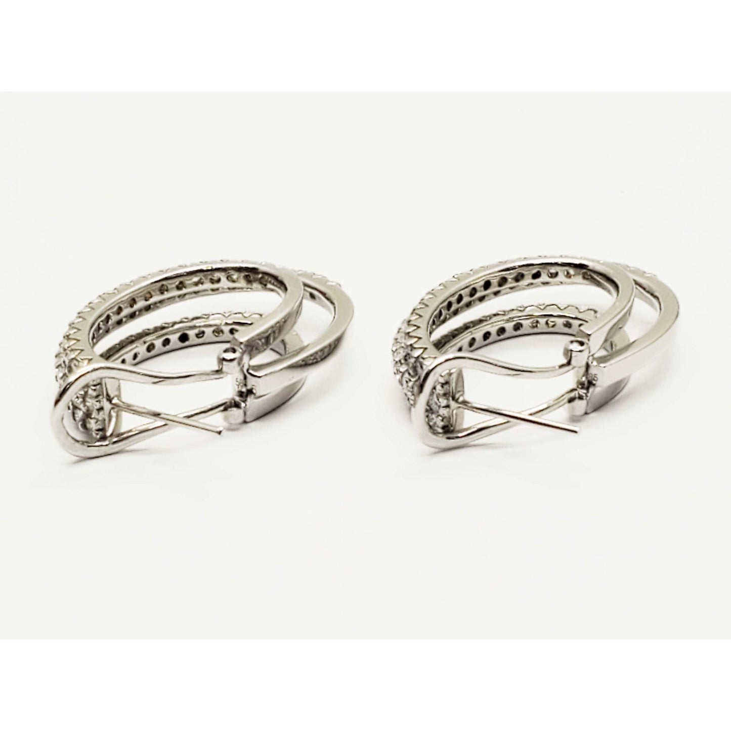 3.1 ctw Natural Diamond 3-Row J Style Omega Hoop Earrings 14k White Gold