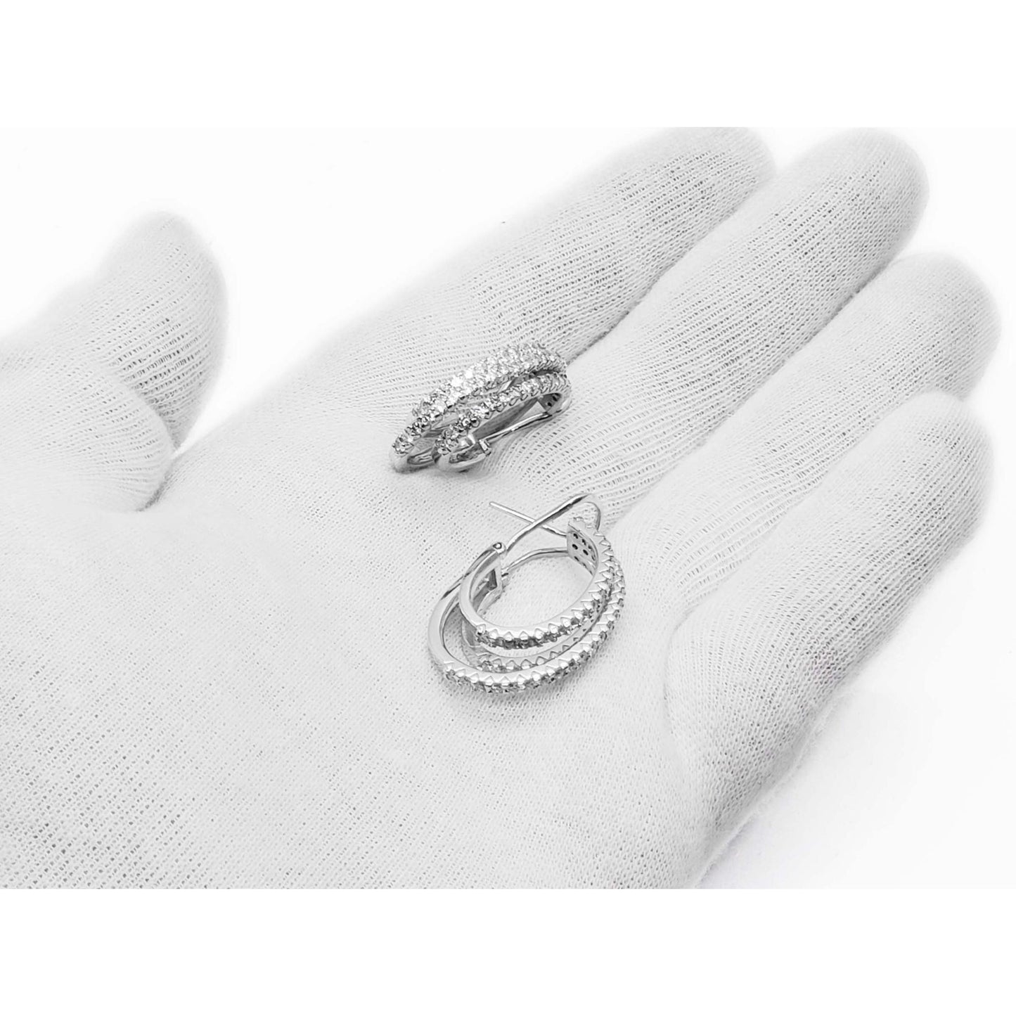 3.1 ctw Natural Diamond 3-Row J Style Omega Hoop Earrings 14k White Gold