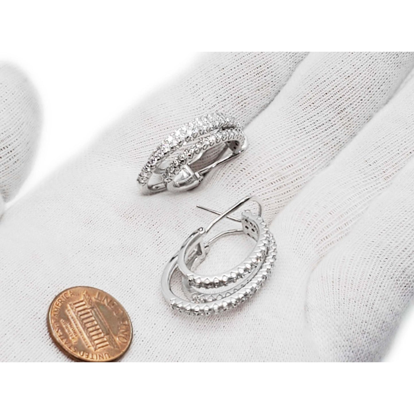 3.1 ctw Natural Diamond 3-Row J Style Omega Hoop Earrings 14k White Gold
