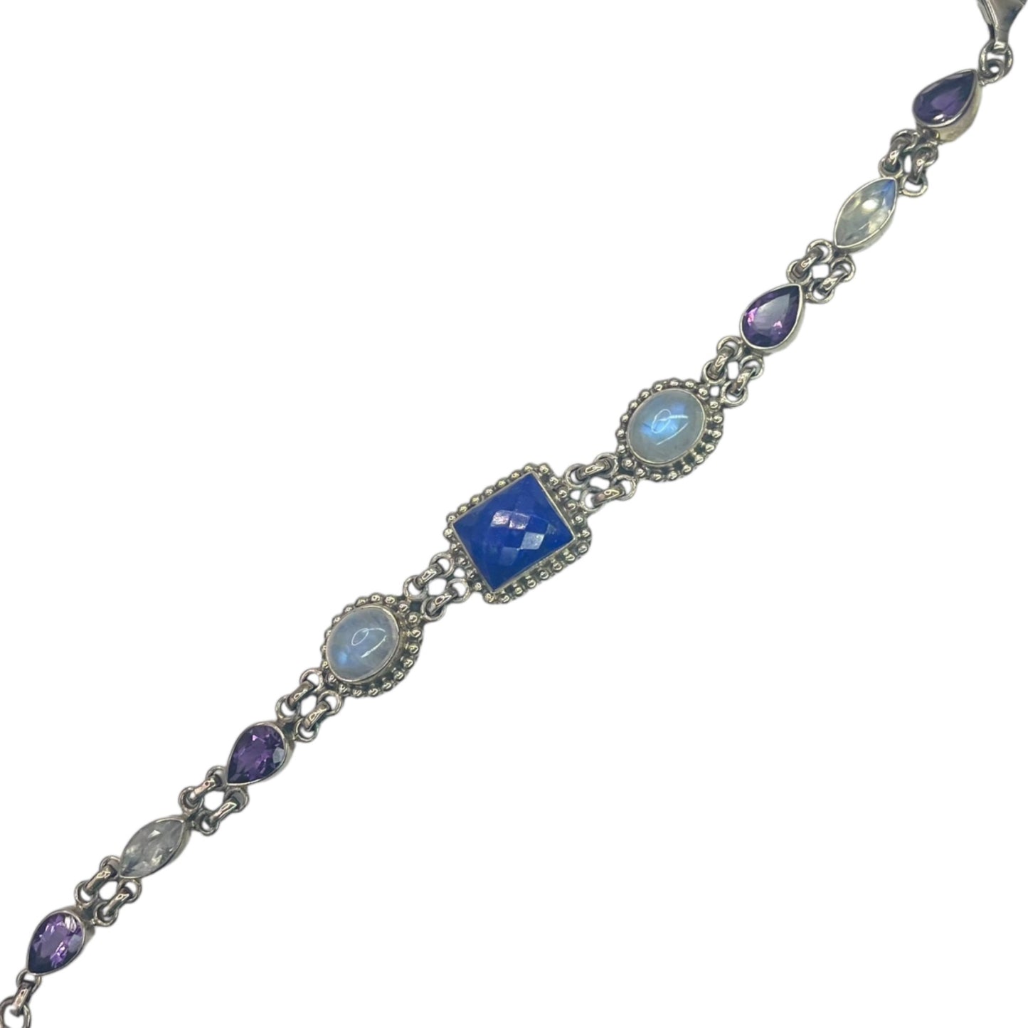 Nikki Butler Sterling Silver Link Bracelet Moonstone Amethyst Gemstone Colorful