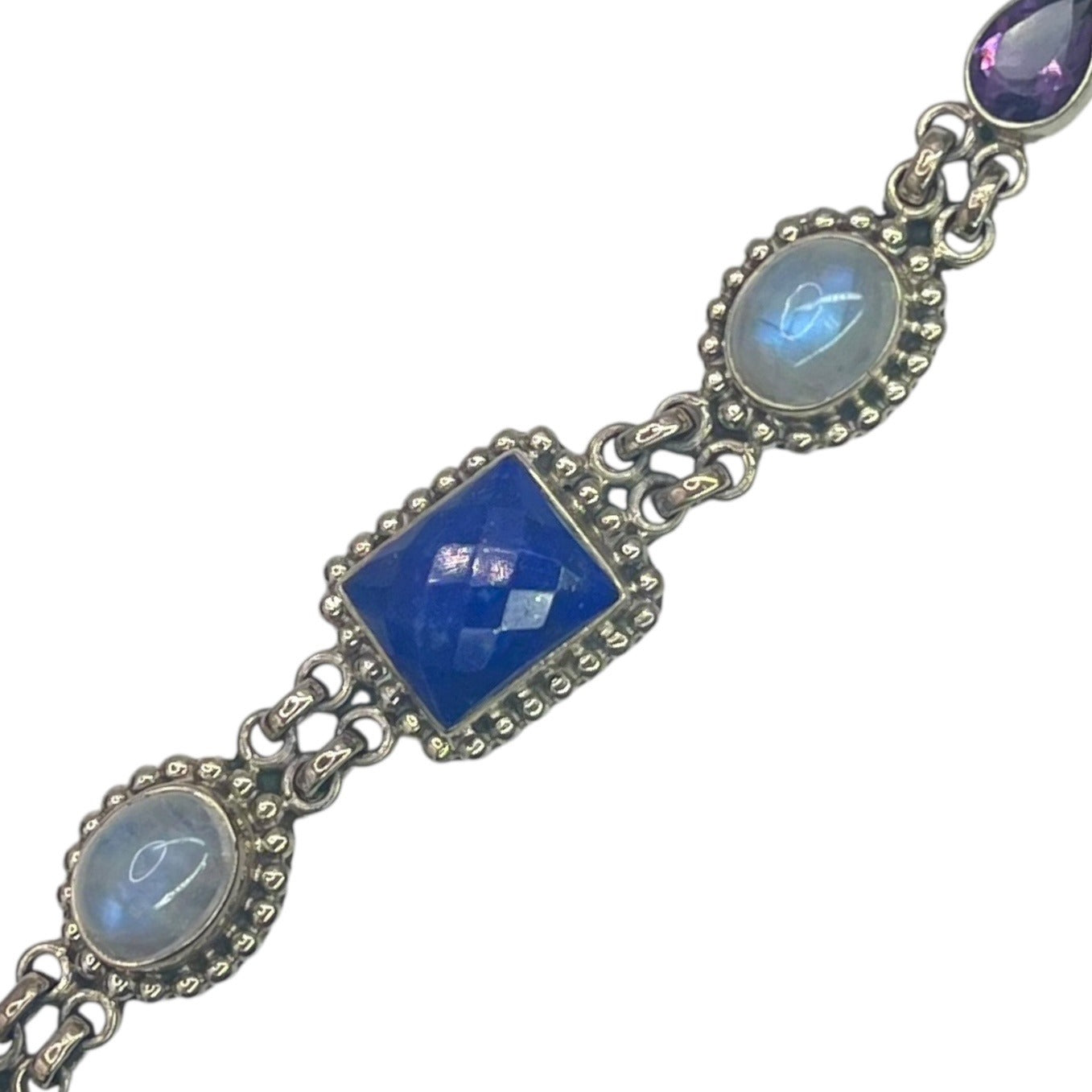 Nikki Butler Sterling Silver Link Bracelet Moonstone Amethyst Gemstone Colorful