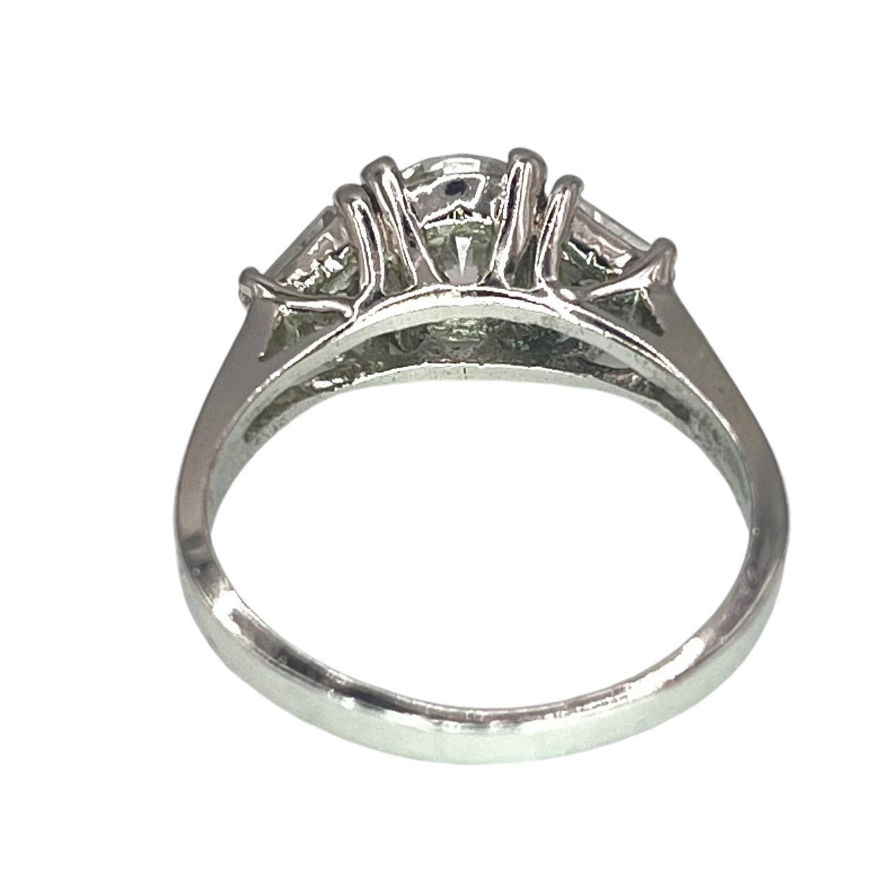 925 Silver Round Cut Trillion Accents 3 Stone CZ Ring Sz 7.75 Engagement Bridal