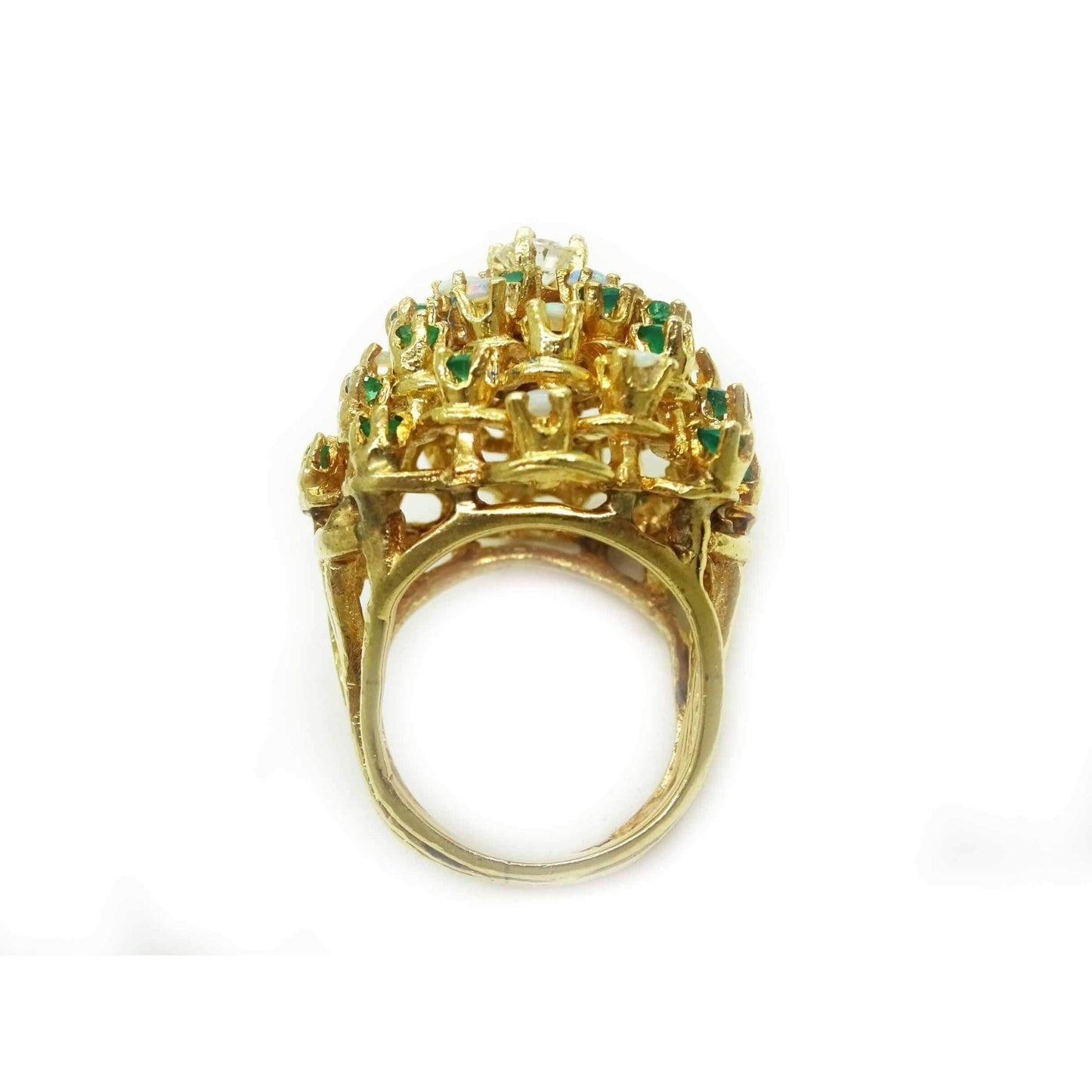 1.7ctw Natural Emerald Opal & Diamond Cluster Filigree Dome Ring 14k Gold Size 4