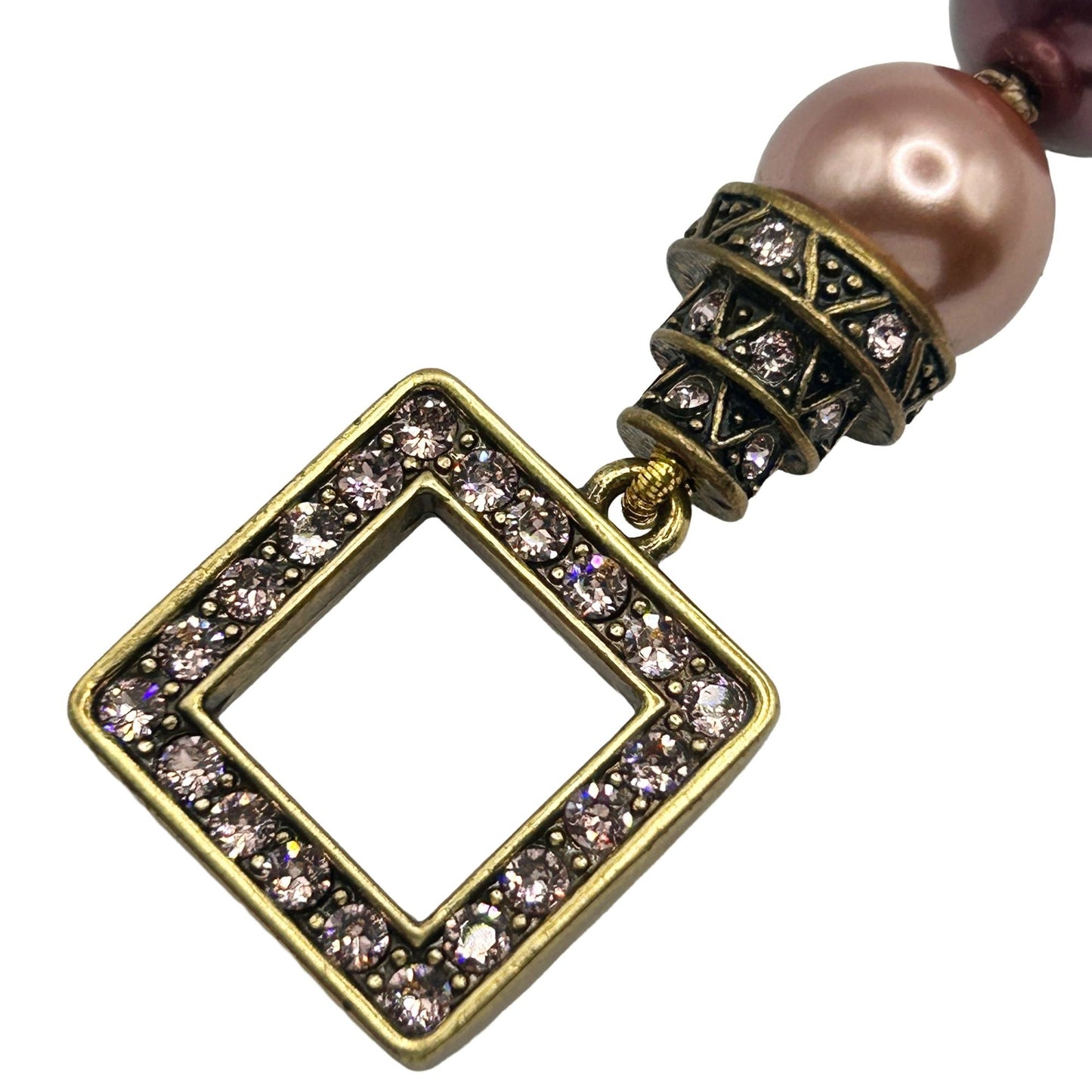Heidi Daus Vintage Gold Taupe Faux Pearl Toggle Bracelet with Pink Gemstones