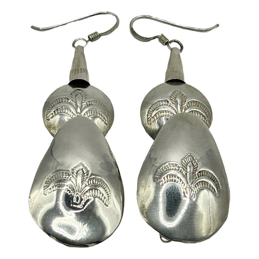 Sterling Silver Navajo Native American Concho Bead 2" Dangle Earrings - 7.4g
