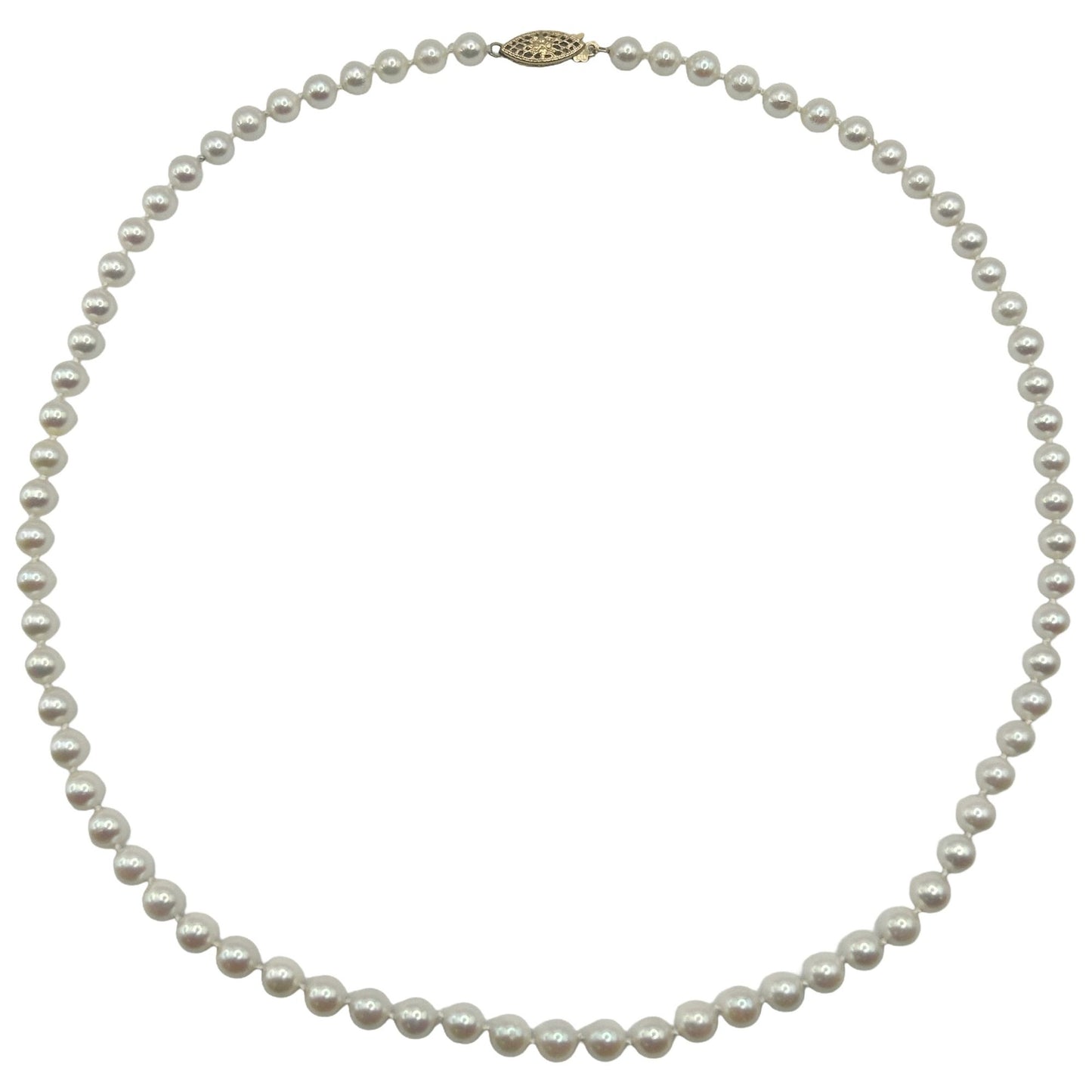 Cultured Pearl Round Akoya 5-5 1/2 mm 20" Necklace, 14K Hook Clasp - 73 Pearls