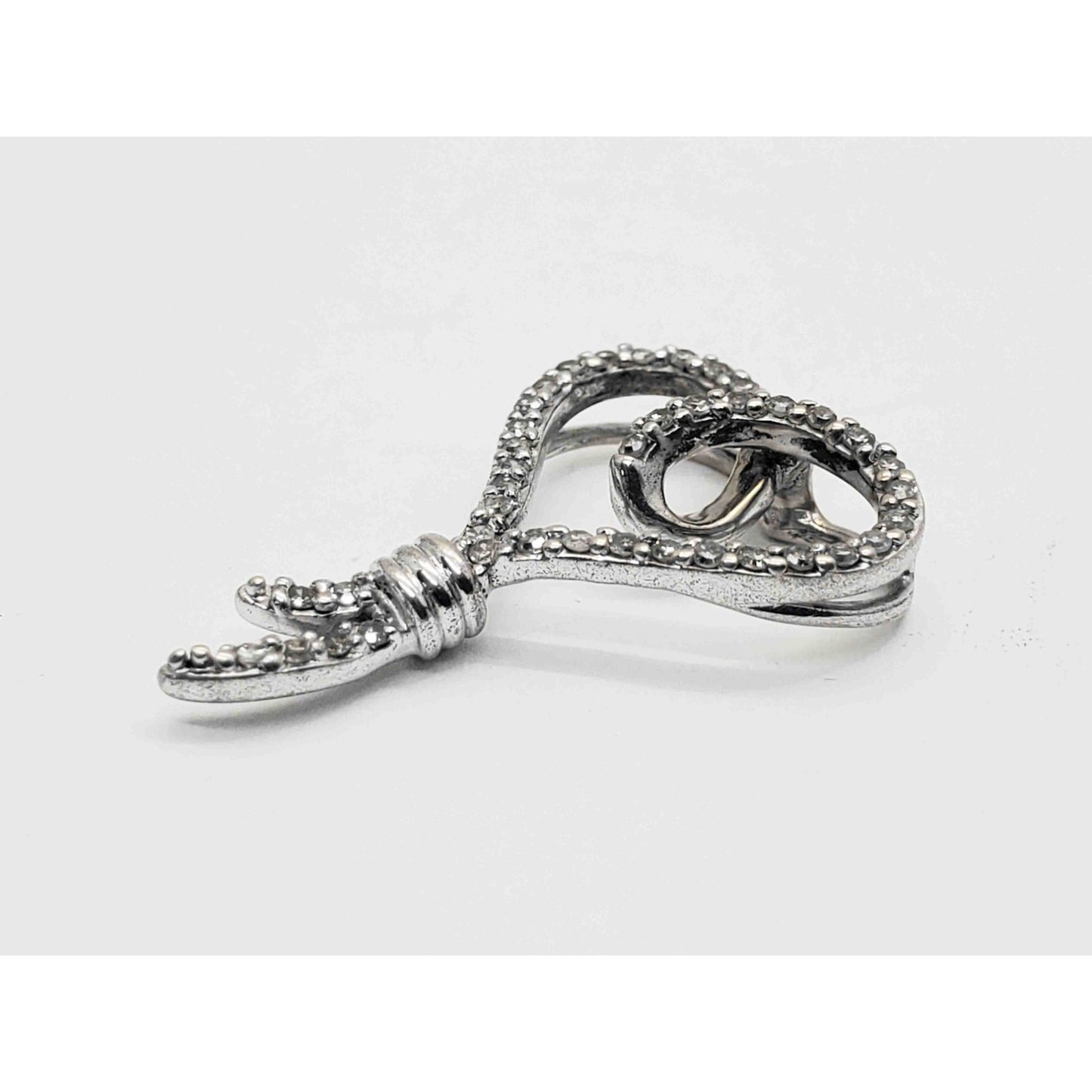 0.42 ctw Diamond Open Heart Ribbon Knot Charm Pendant 14k White Gold