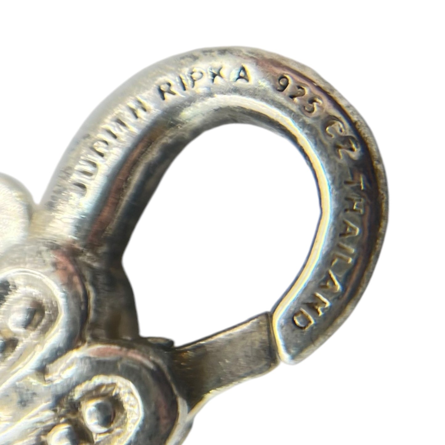 Judith Ripka Sterling Silver Textured Link Chain Key Pendant CZ Classic