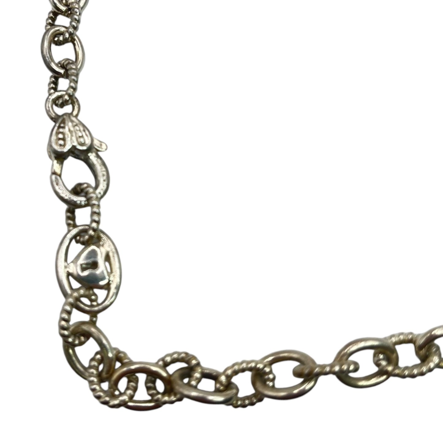 Judith Ripka Sterling Silver Textured Link Chain Key Pendant CZ Classic