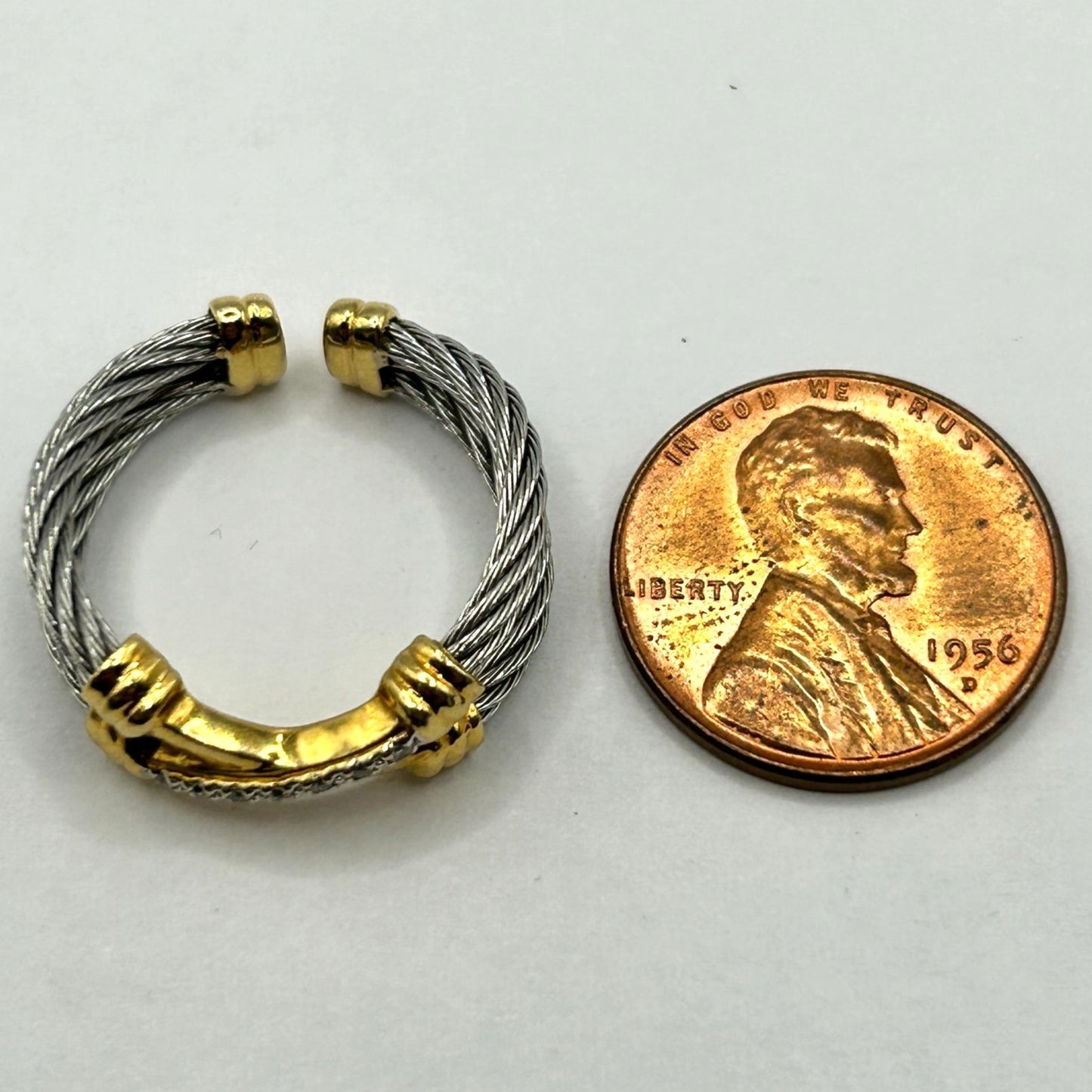 Charriol Ring – Stainless Steel, 18K Yellow Gold and Natural Diamonds - Size 6