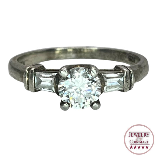 925 Silver Round Cut CZ Ring Size 9 Engagement Wedding Tapered Baguette Accents