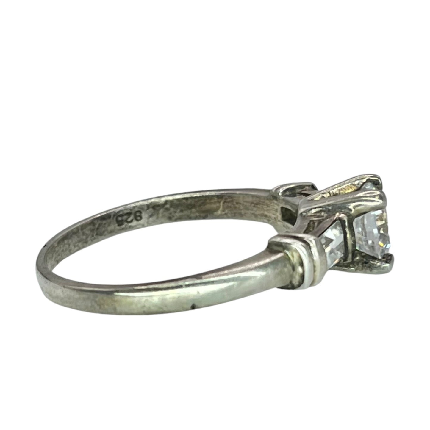 925 Silver Round Cut CZ Ring Size 9 Engagement Wedding Tapered Baguette Accents