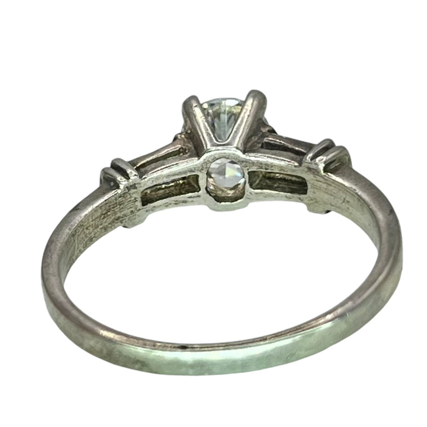 925 Silver Round Cut CZ Ring Size 9 Engagement Wedding Tapered Baguette Accents