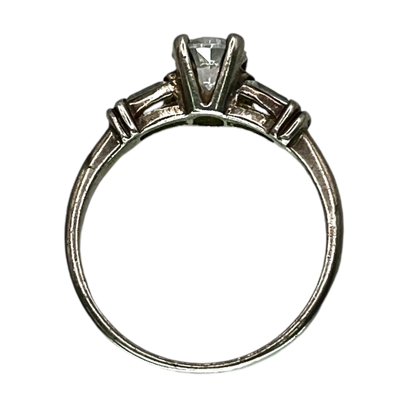 925 Silver Round Cut CZ Ring Size 9 Engagement Wedding Tapered Baguette Accents