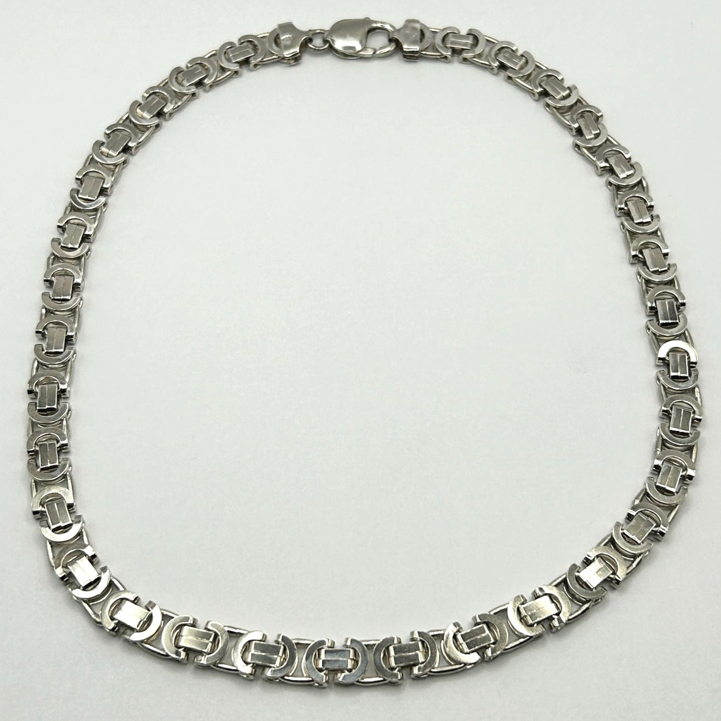 Flat Byzantine 18" Necklace 4mm Solid Heavy Chain 925 Sterling Silver ITALY