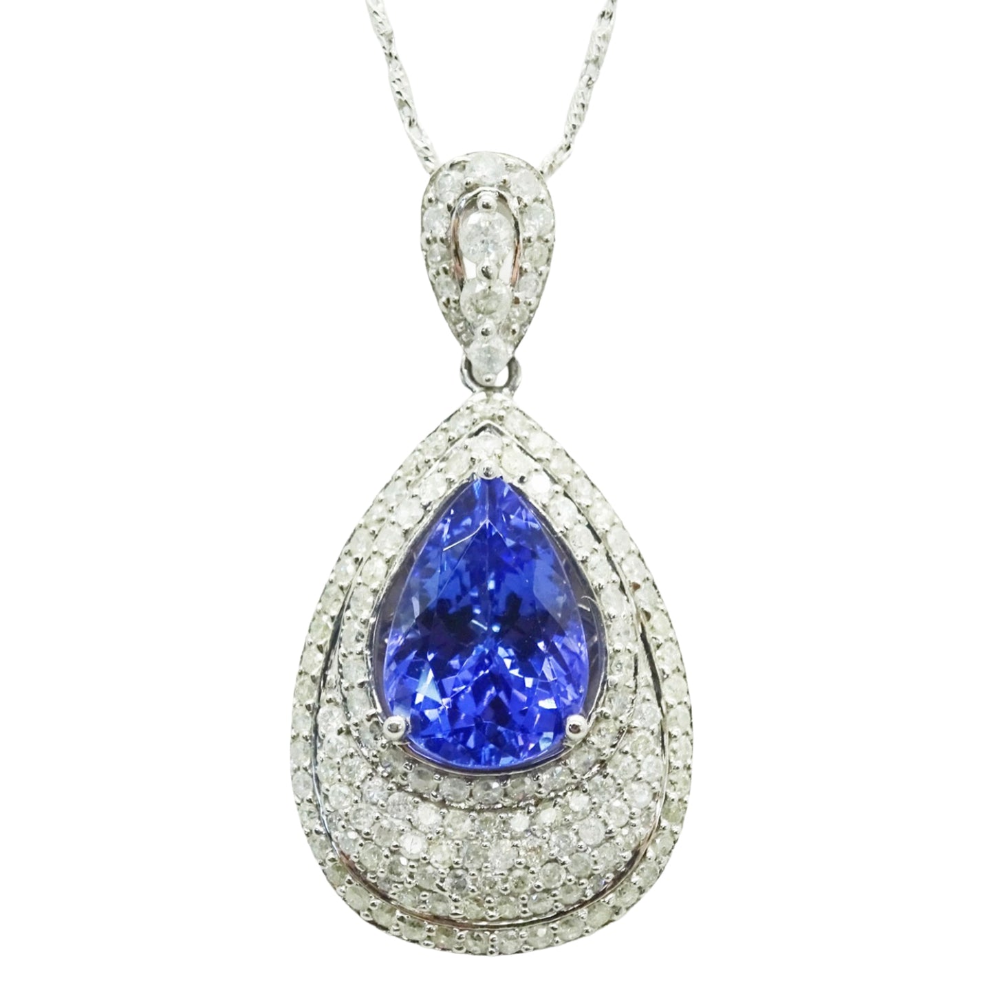 5.33ct tw Natural Tanzanite & Earth Mined Diamond Pendant 14k WG w/AIG Report