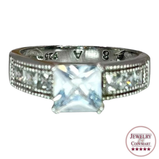 925 Silver Princess Cut Prong Setting CZ Ring Sz 8.25 Engagement Bridal