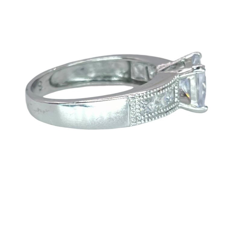 925 Silver Princess Cut Prong Setting CZ Ring Sz 8.25 Engagement Bridal
