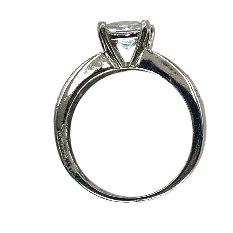 925 Silver Princess Cut Prong Setting CZ Ring Sz 8.25 Engagement Bridal